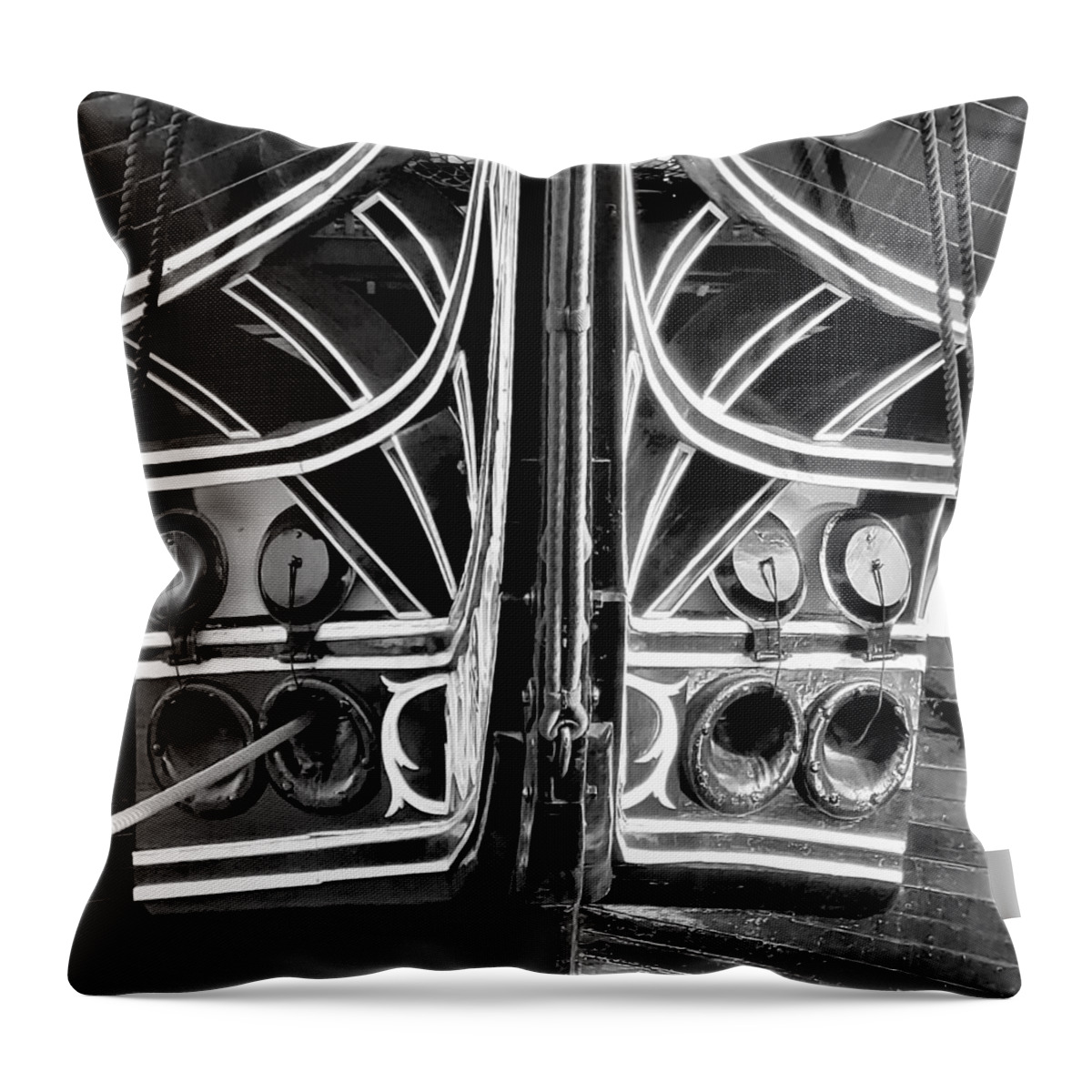 Uss Constitution Throw Pillow featuring the photograph Old Ironsides Forcastle B W by Rob Hans