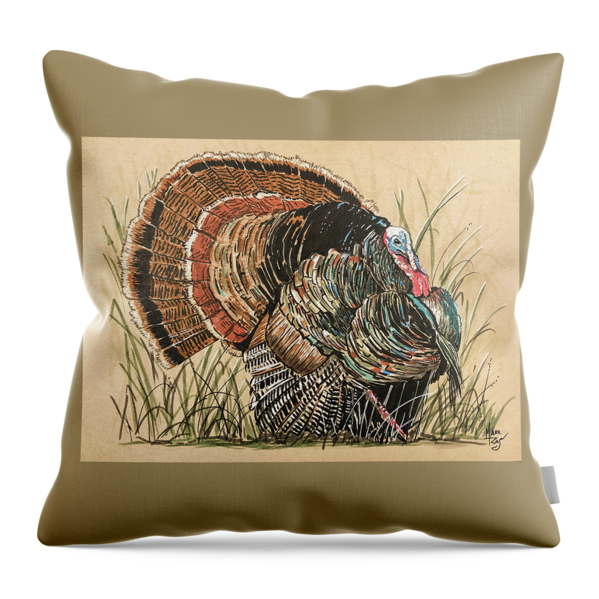 Wild Turkey Throw Pillow featuring the painting Old Mossback by Mark Ray