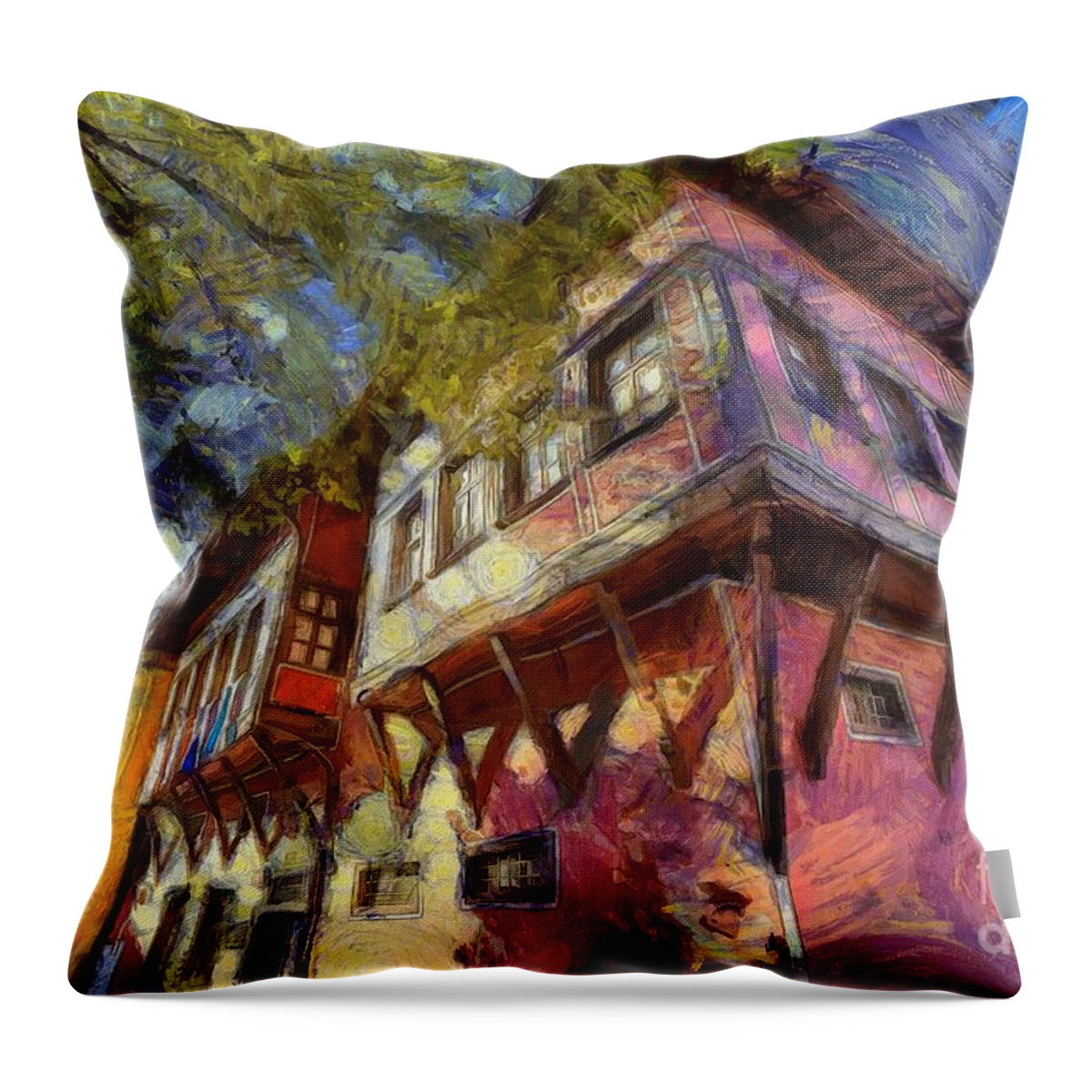 Plovdiv Throw Pillow featuring the mixed media Old Plovdiv Architecture by Eva Lechner