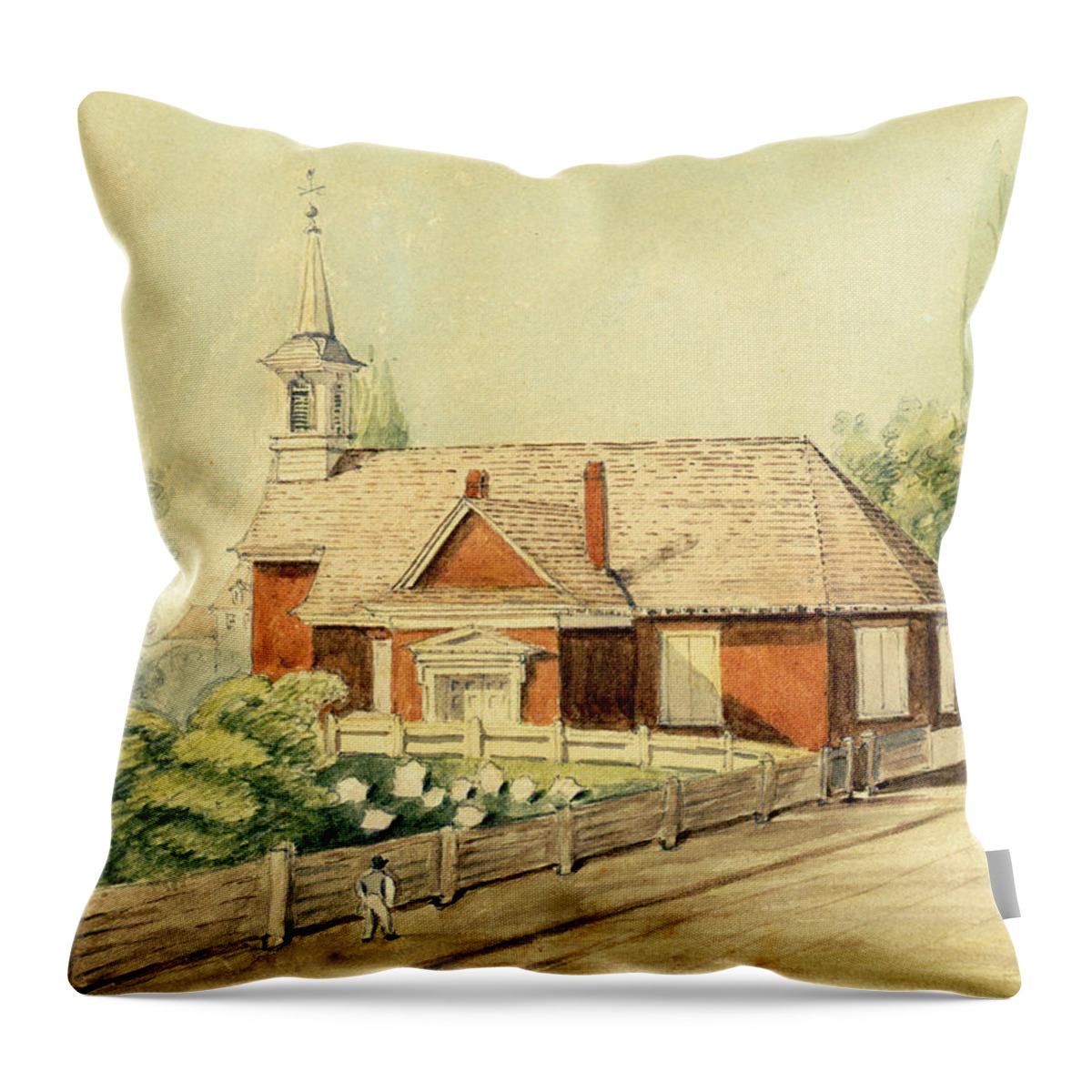 Old Swedes' Church Throw Pillow featuring the drawing Old Swedes' Church, Southwark, Philadelphia by William Breton