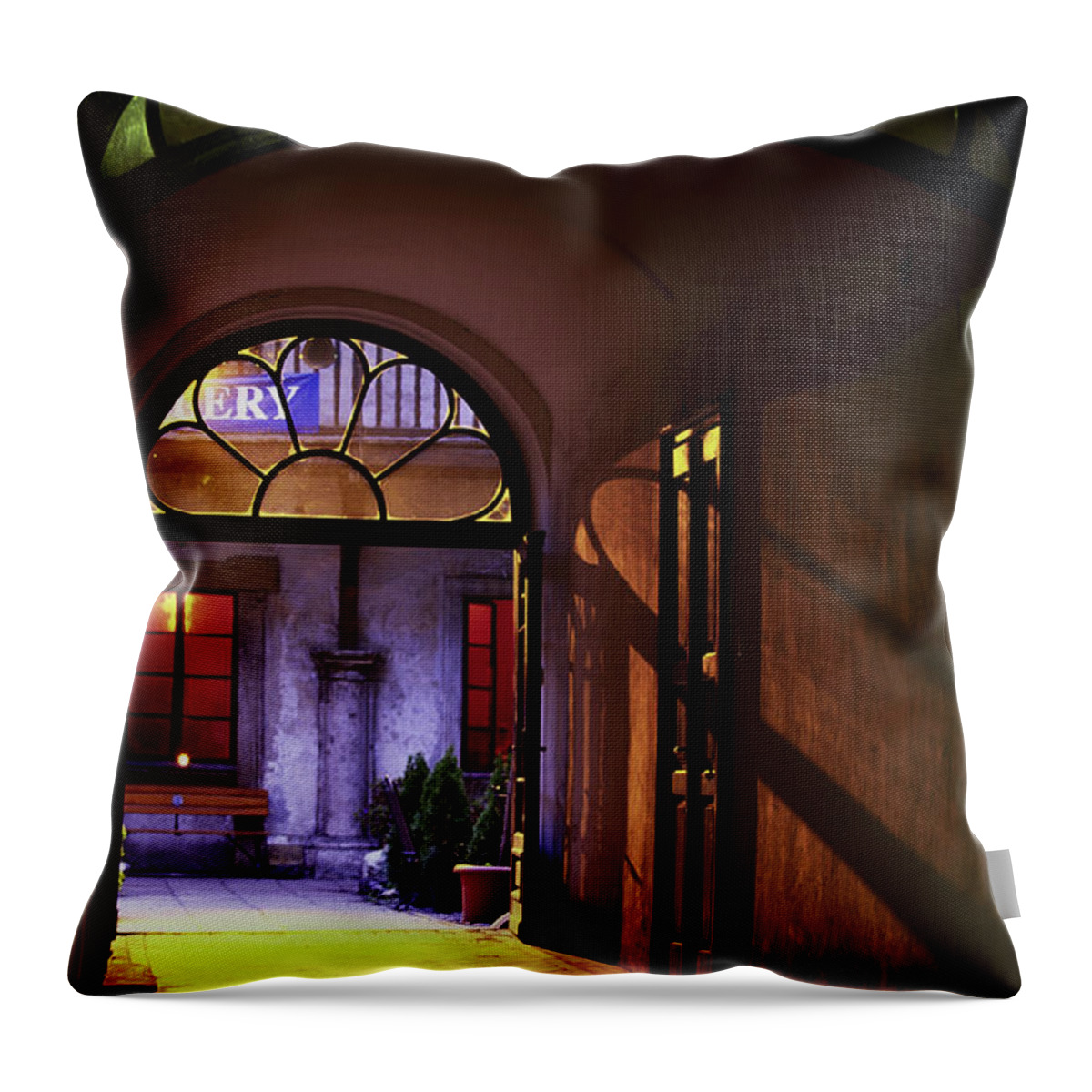 Town Throw Pillow featuring the photograph Old Town Colorful Alley, St John by Walter Bibikow