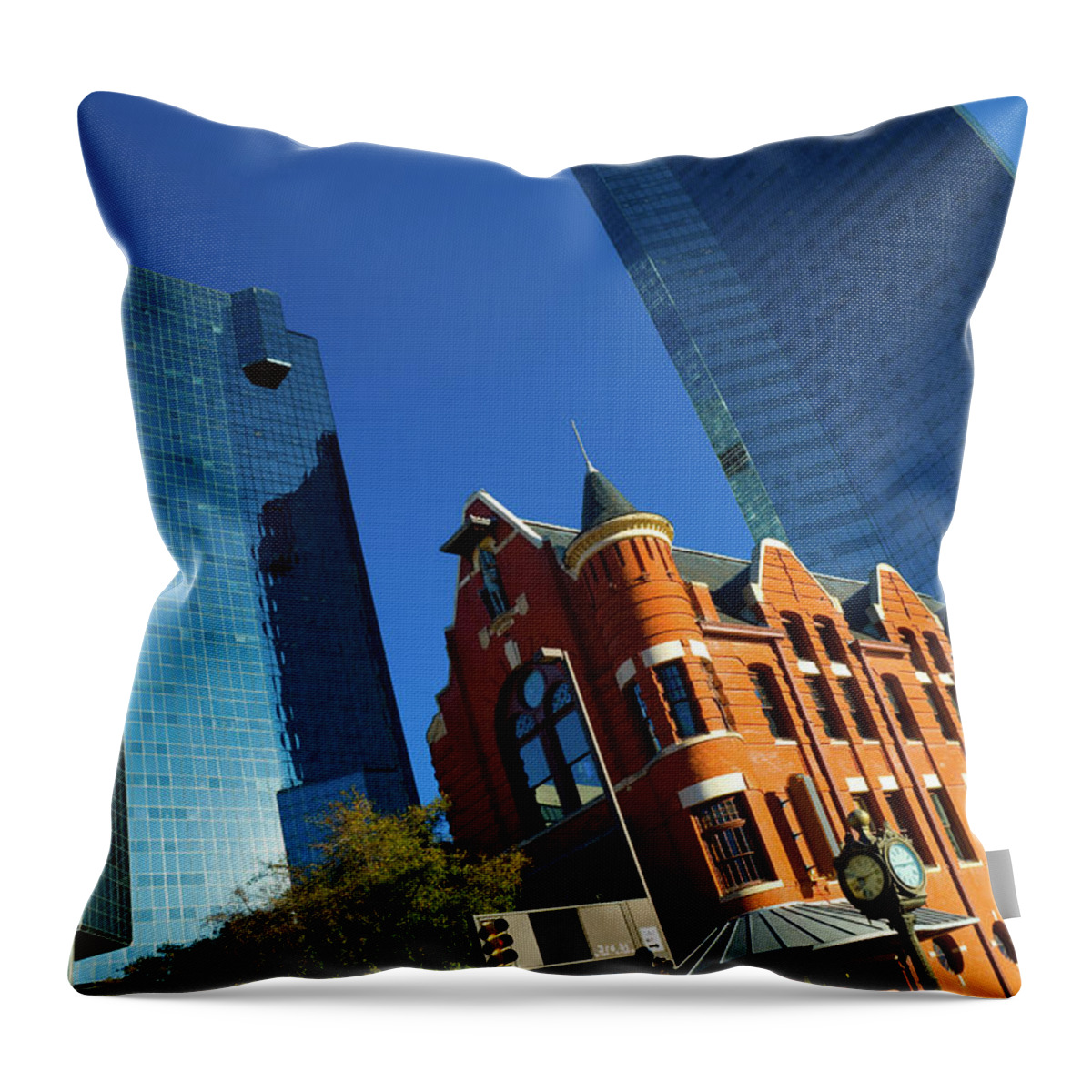 Downtown District Throw Pillow featuring the photograph Old Vs New Fort Worth Glass Buildings by Davel5957