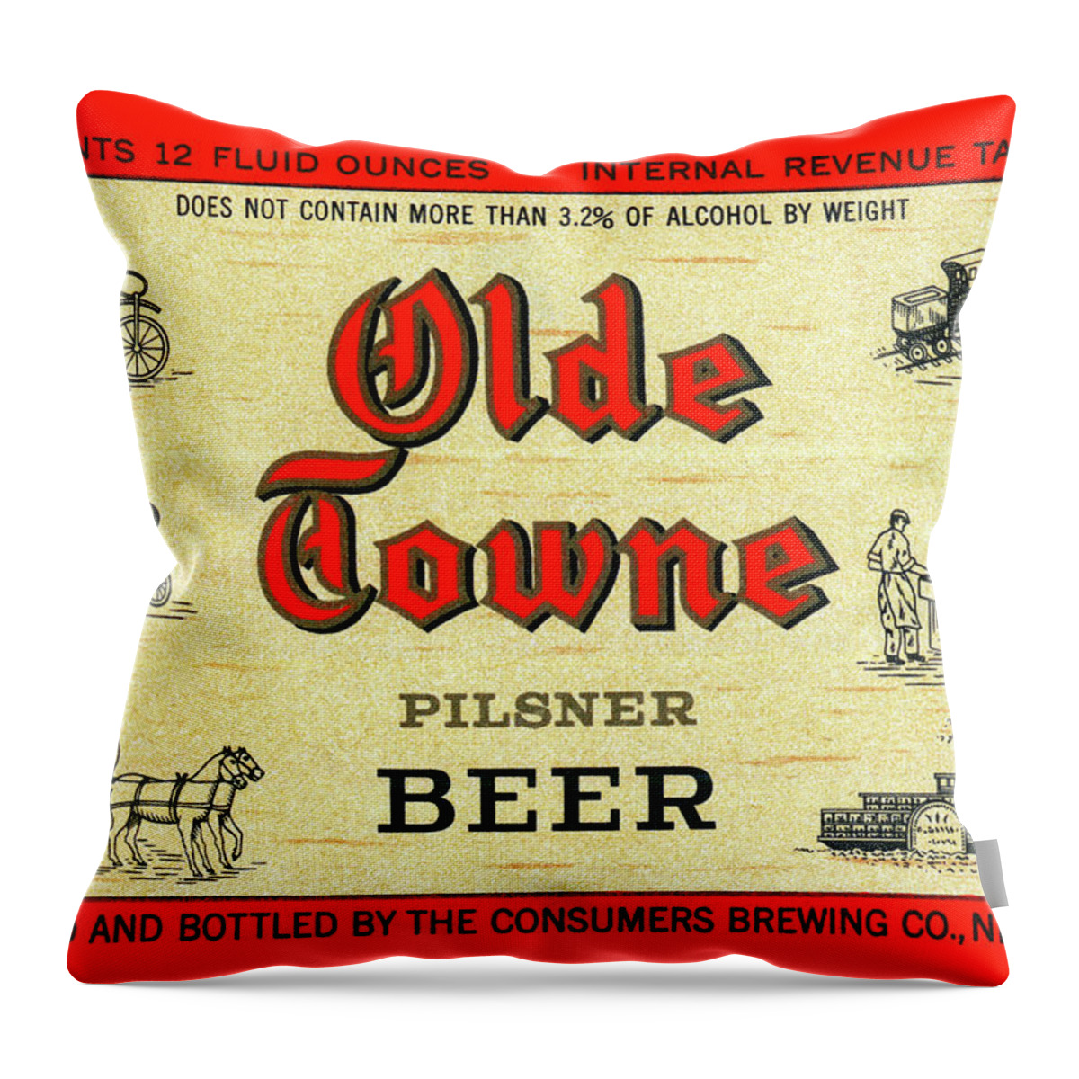Olde Towne Pilsner Beer Throw Pillow featuring the painting Olde Towne Pilsner Beer by Unknown