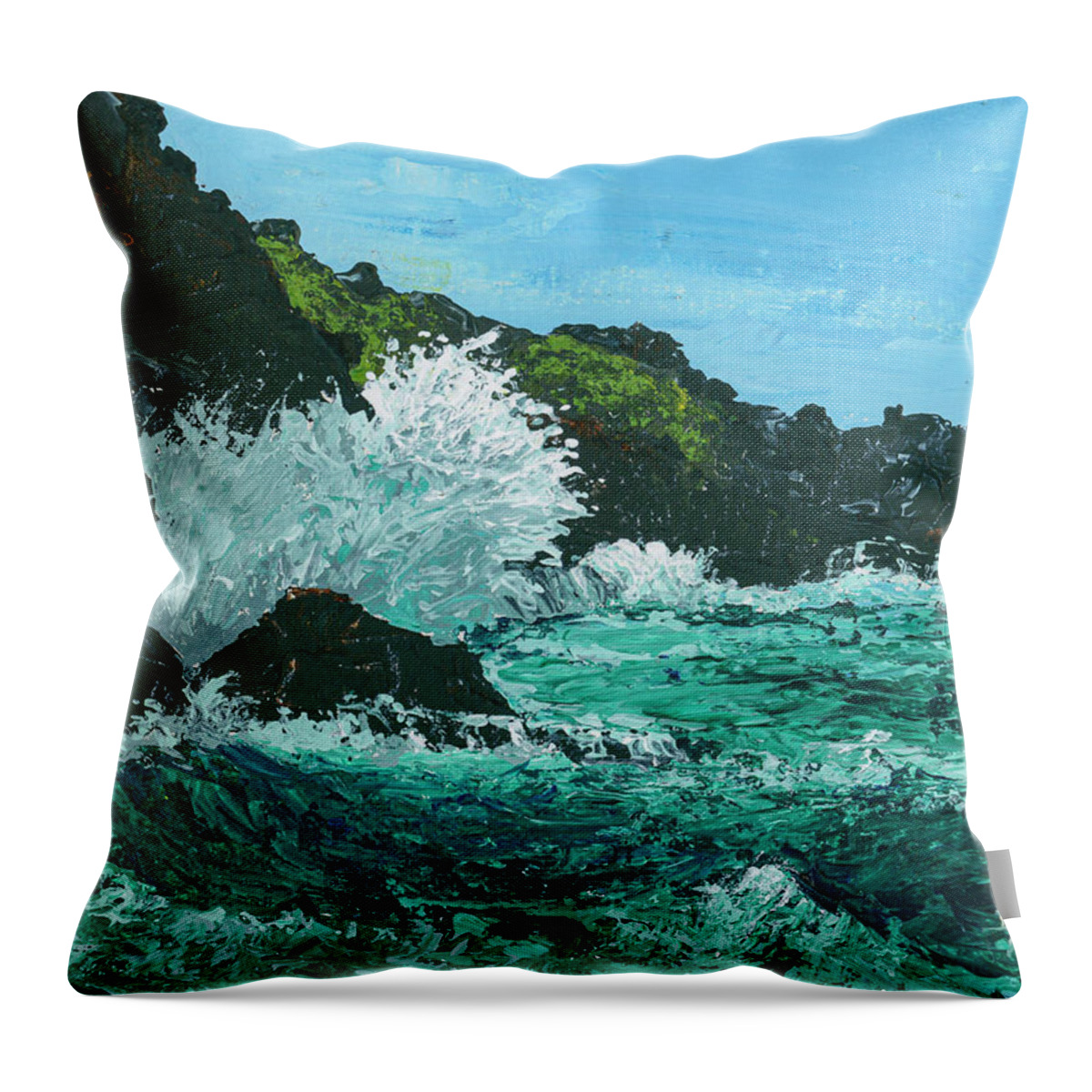 Ocean Throw Pillow featuring the painting Olivine Waves by Darice Machel McGuire