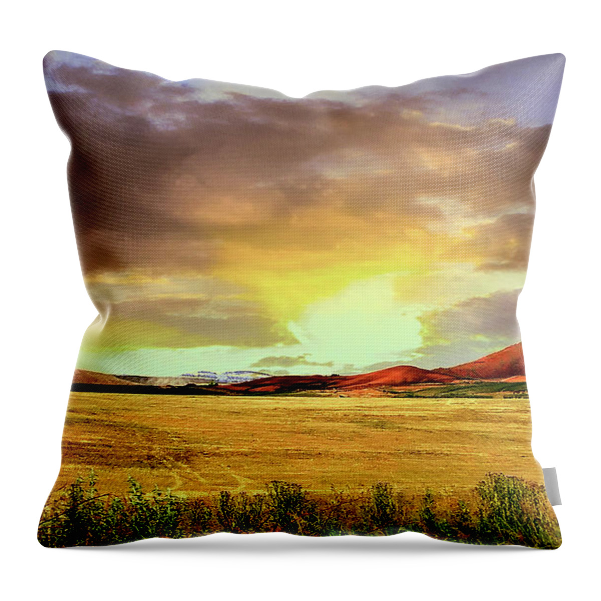 Landscape Throw Pillow featuring the mixed media On The Road by Melinda Firestone-White