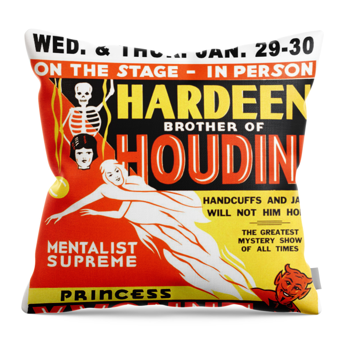 Hardeen Throw Pillow featuring the painting On the stage - in person, Hardeen by Triangle Poster Printing Co