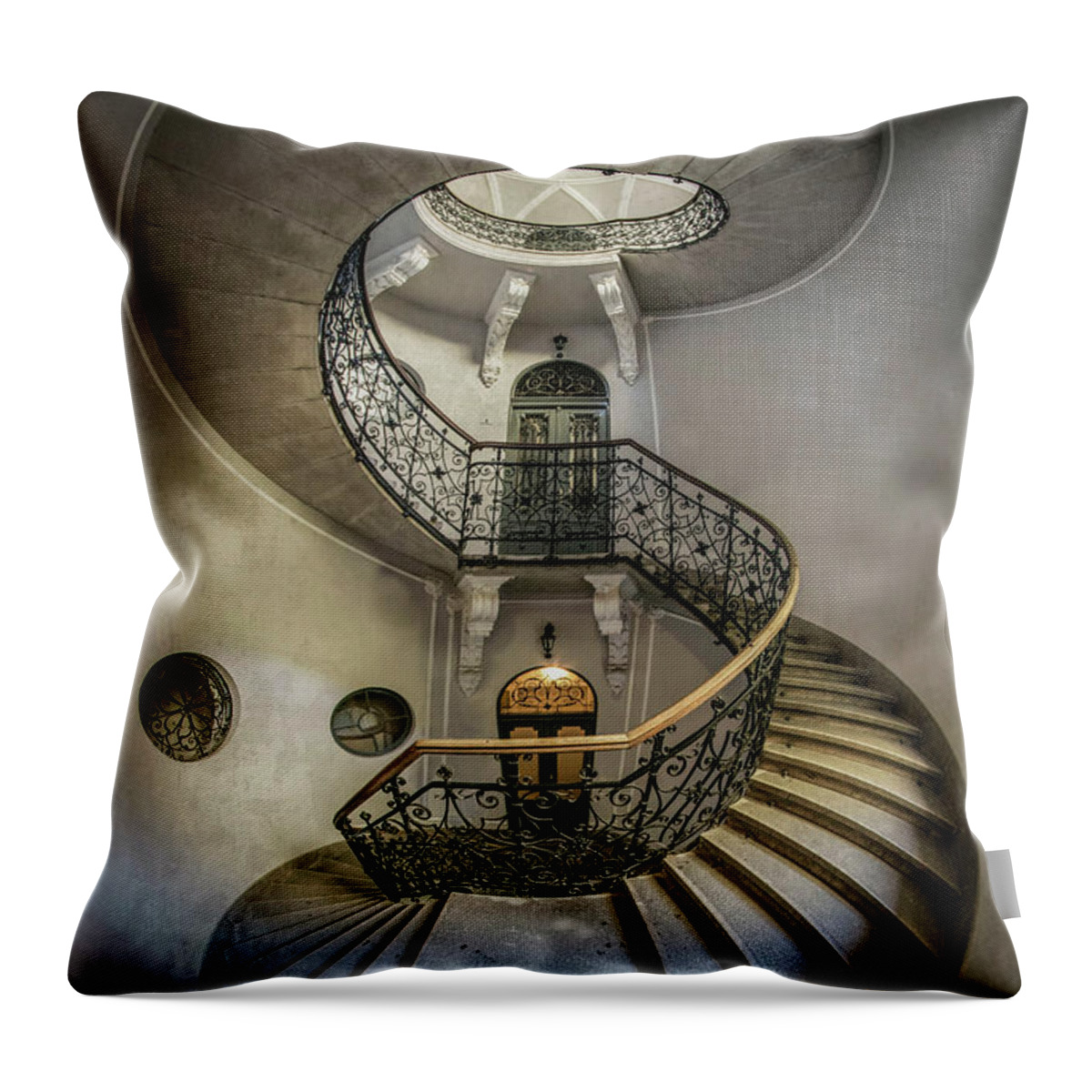 Staircase Throw Pillow featuring the photograph Once an abandoned staircase by Jaroslaw Blaminsky