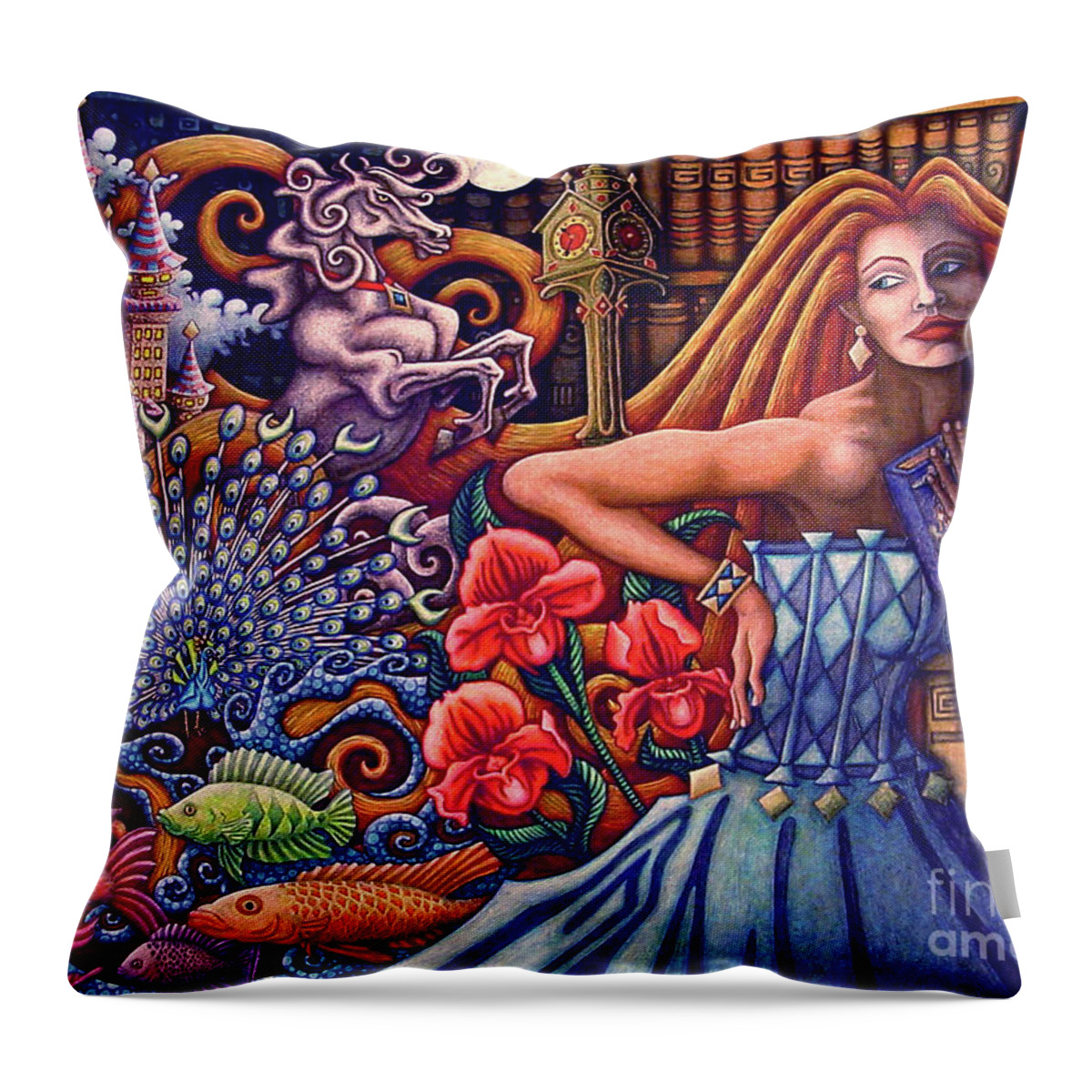 Tropical Fish Throw Pillow featuring the painting Once Upon A Dream... by Amy E Fraser