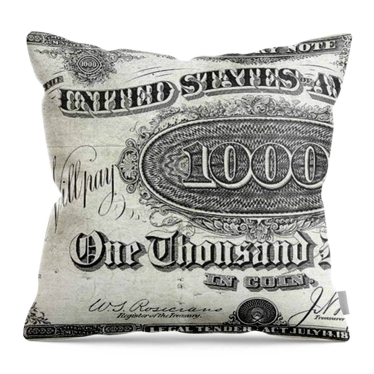 Wingsdomain Throw Pillow featuring the photograph One Thousand Dollar United States Note 1890 Series 20190221 by Wingsdomain Art and Photography