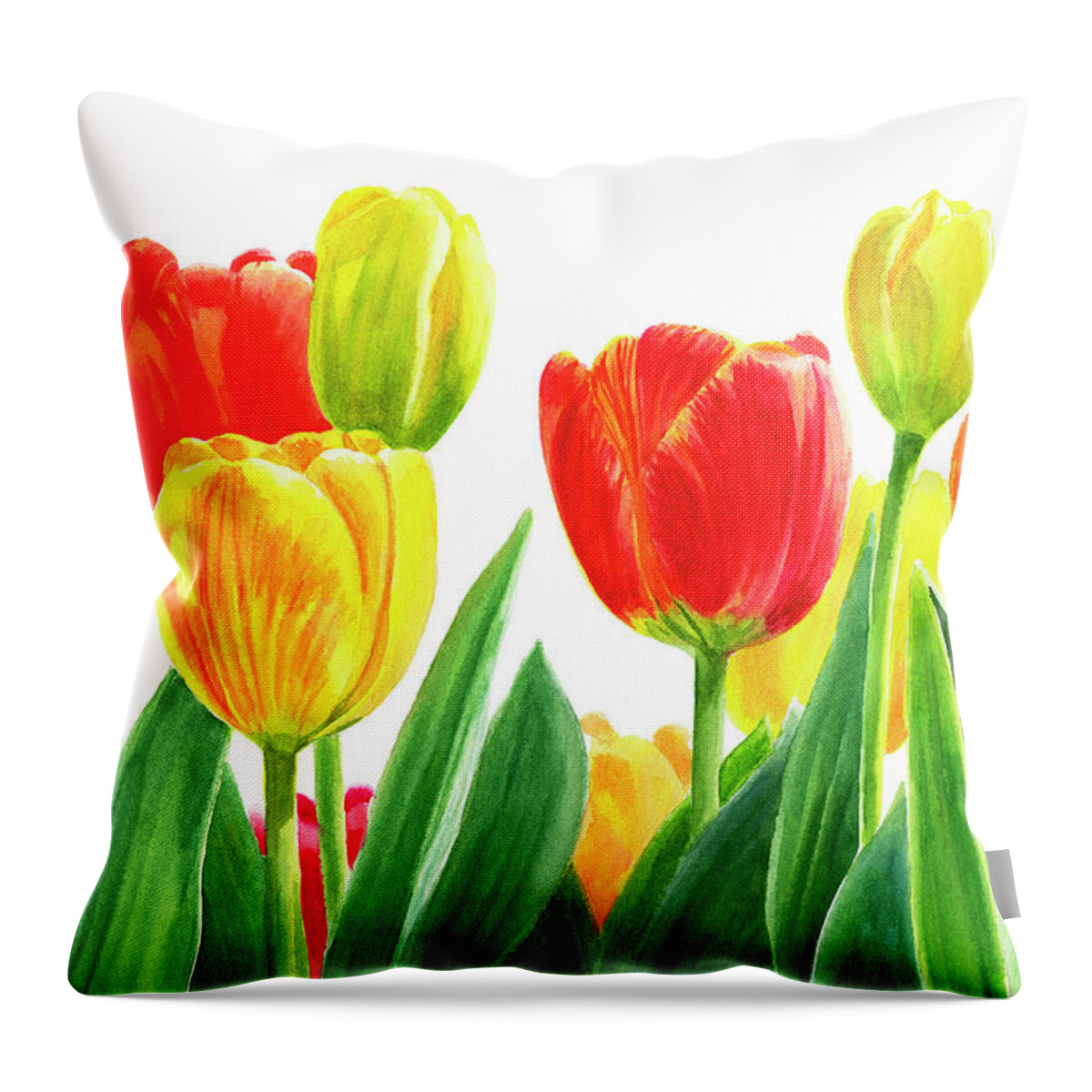 Tulips Throw Pillow featuring the painting Orange and Yellow Tulips Horizontal Design by Sharon Freeman