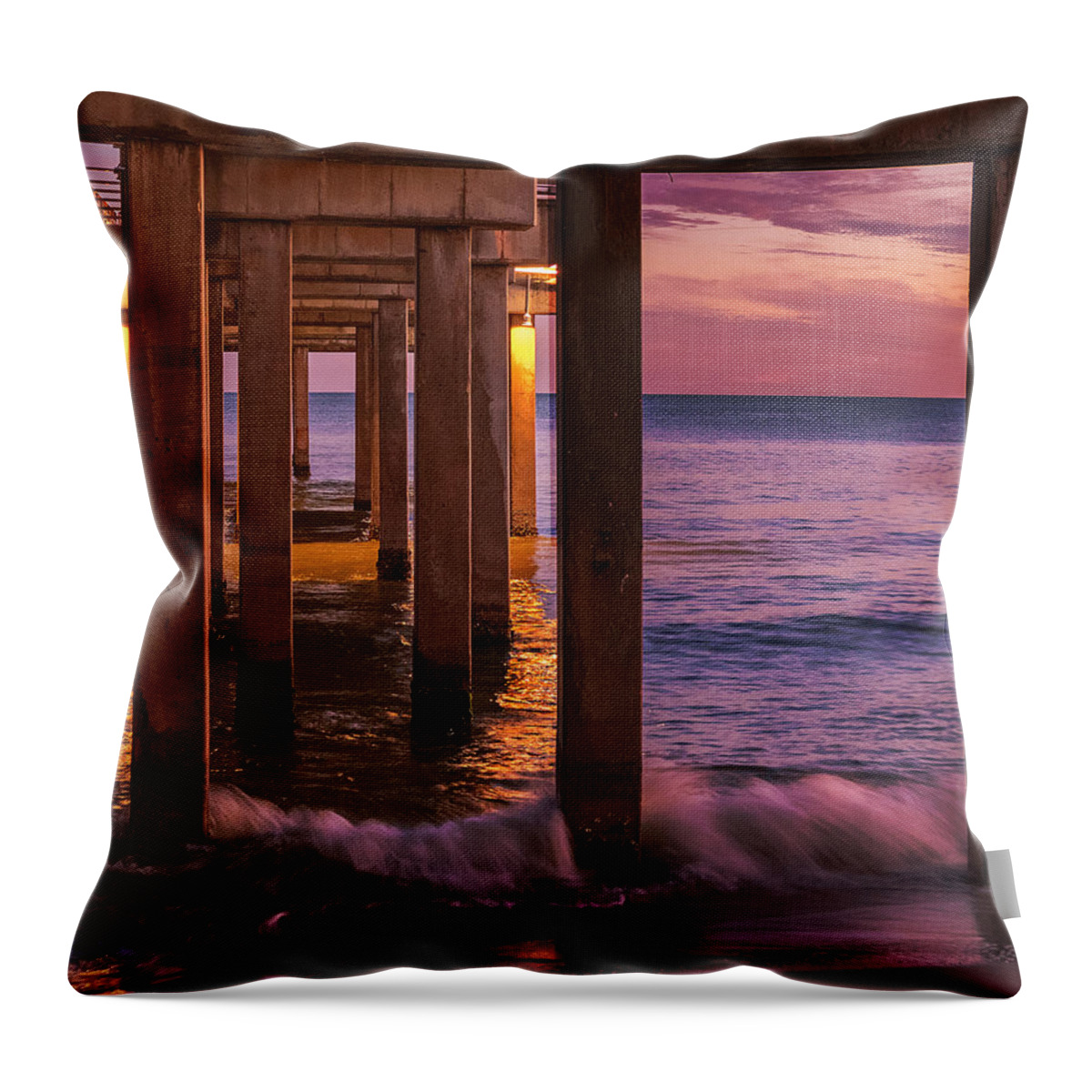 Beach Throw Pillow featuring the photograph Orange Beach Pier by Jean Noren