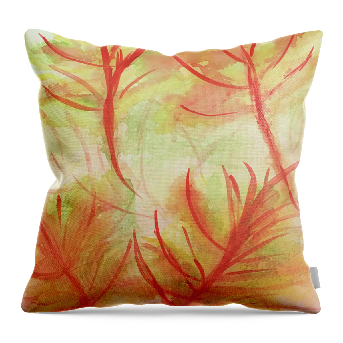 Fall Season Collection By Annette M Stevenson Throw Pillow featuring the painting Orange Fanciful Leaves by Annette M Stevenson