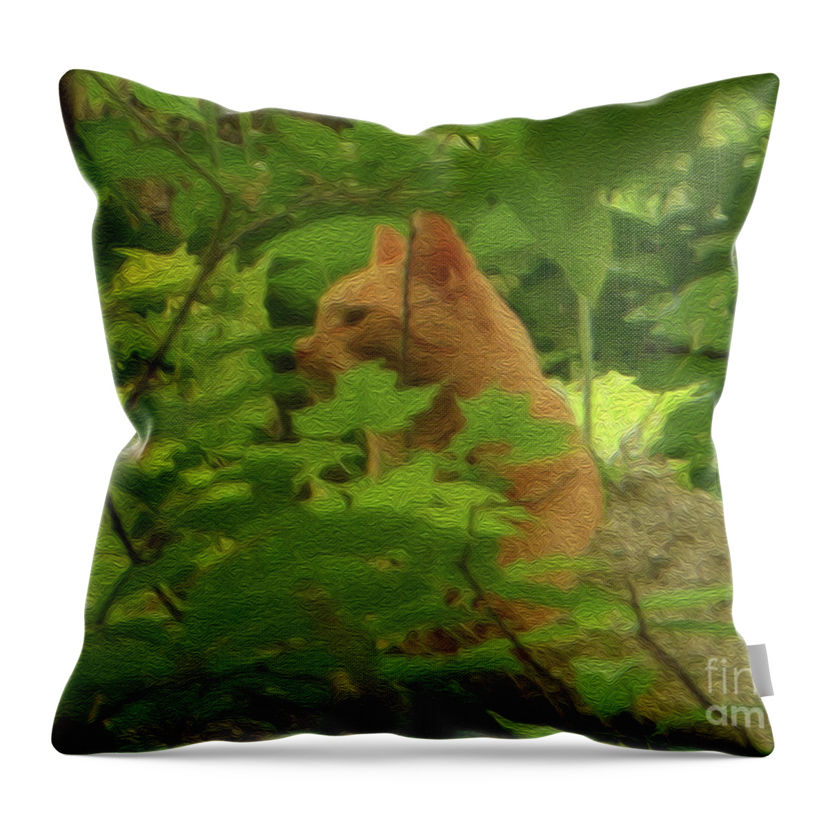 Orange Forest Throw Pillow featuring the photograph Orange Forest Cat by Rockin Docks