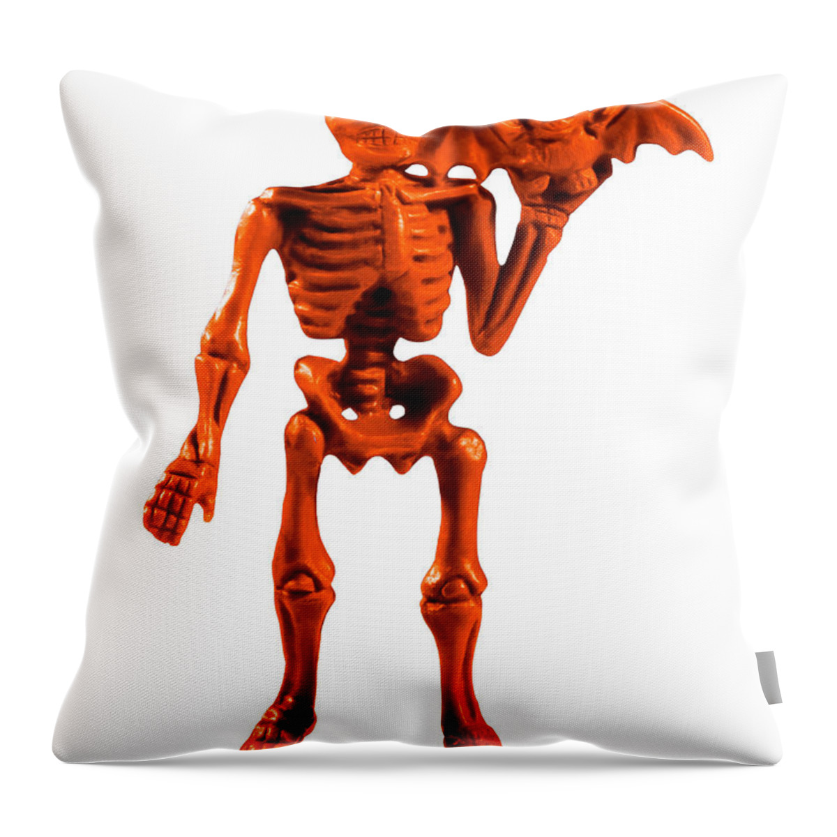 Afraid Throw Pillow featuring the drawing Orange Skeleton Holding Bat by CSA Images