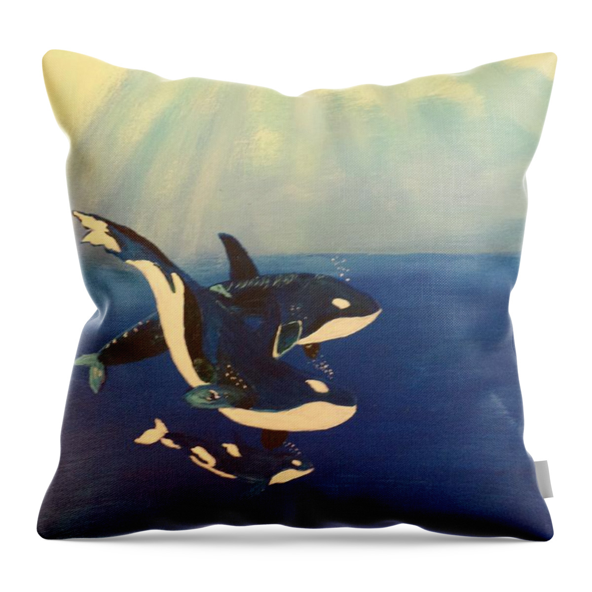 Orcas Throw Pillow featuring the painting Orca Family # 185 by Donald Northup