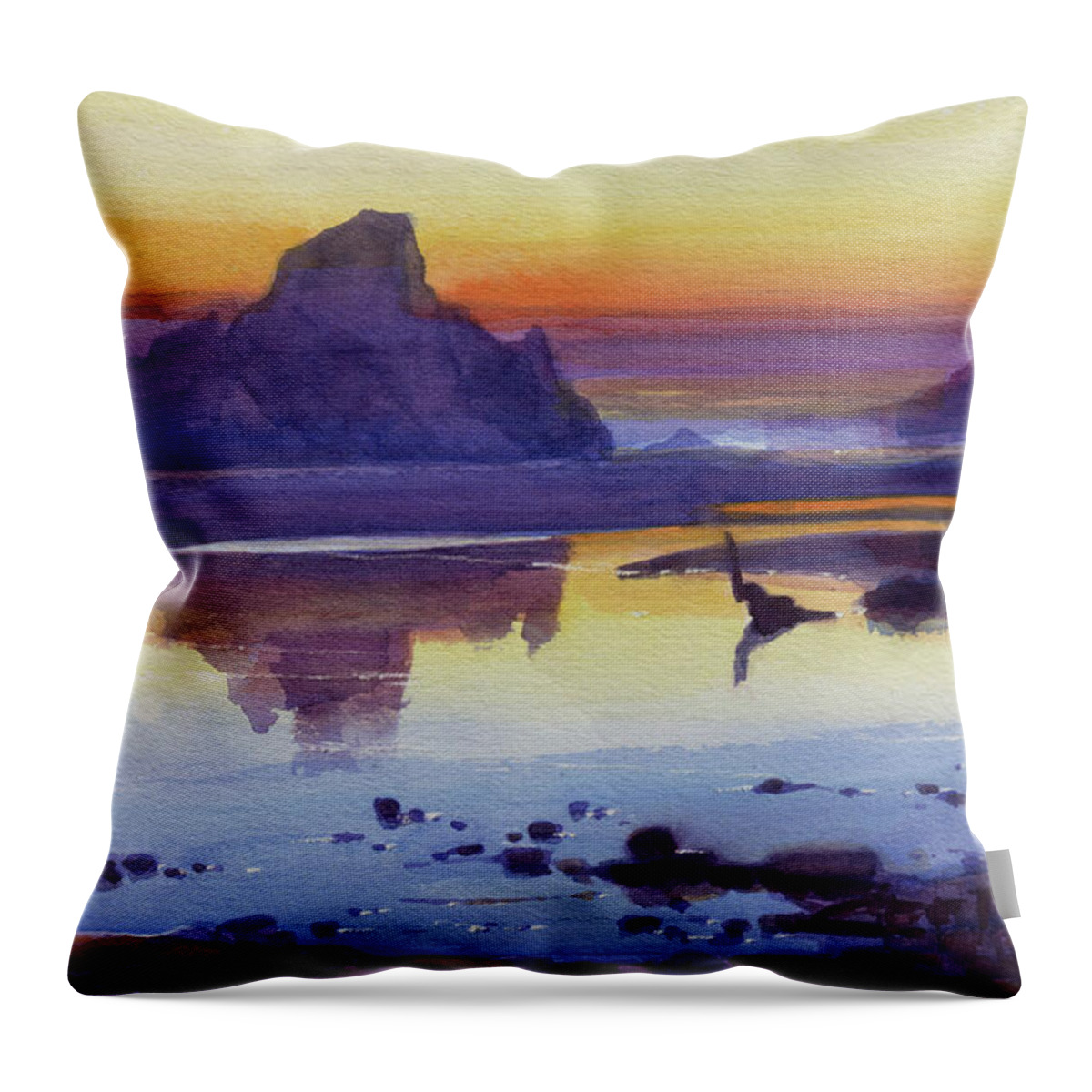 Beach Throw Pillow featuring the painting Oregon Coast Afterglow by Steve Henderson