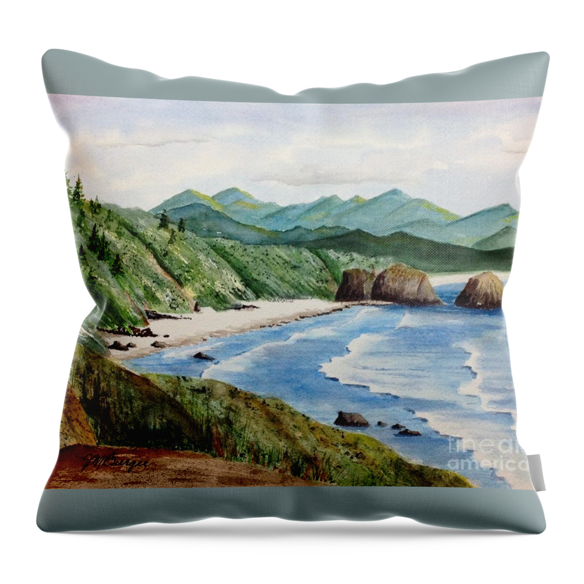 Coast Throw Pillow featuring the painting Oregon Coast by Joseph Burger