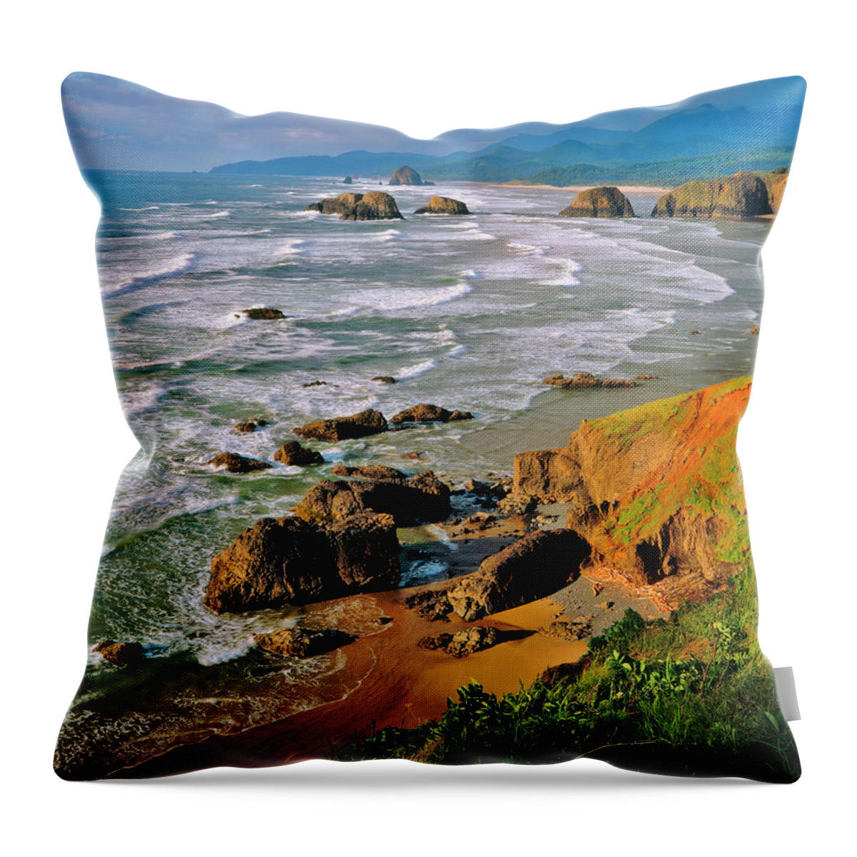 Scenics Throw Pillow featuring the photograph Oregons Stormy And Rocky Coastline Pg by Ron thomas
