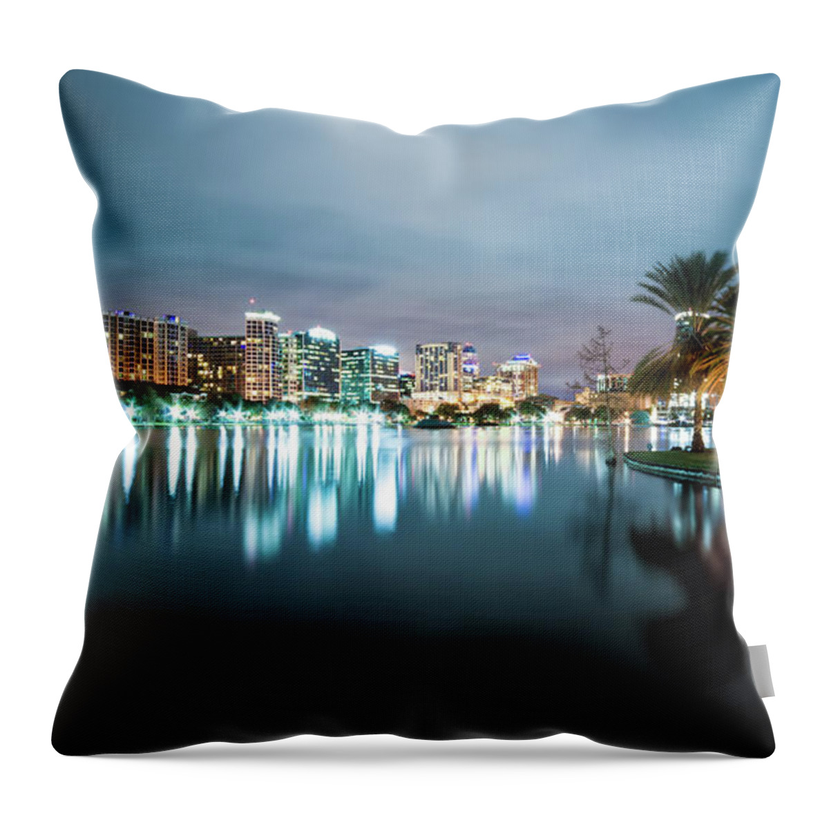 Outdoors Throw Pillow featuring the photograph Orlando Night Cityscape by Sky Noir Photography By Bill Dickinson