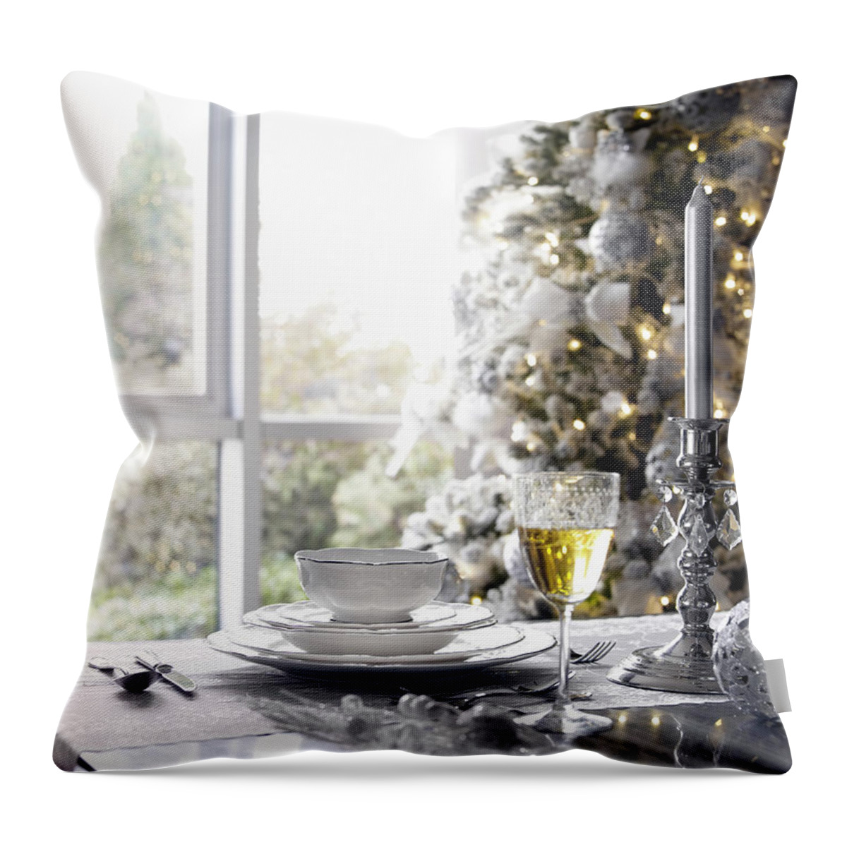 Dining Room Throw Pillow featuring the photograph Ornate Table Settings In Dining Room by Jazzirt