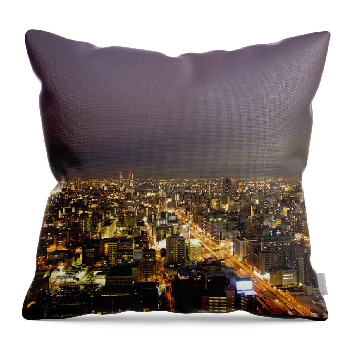 Scenics Throw Pillow featuring the photograph Osaka Skyline by Alex Barlow