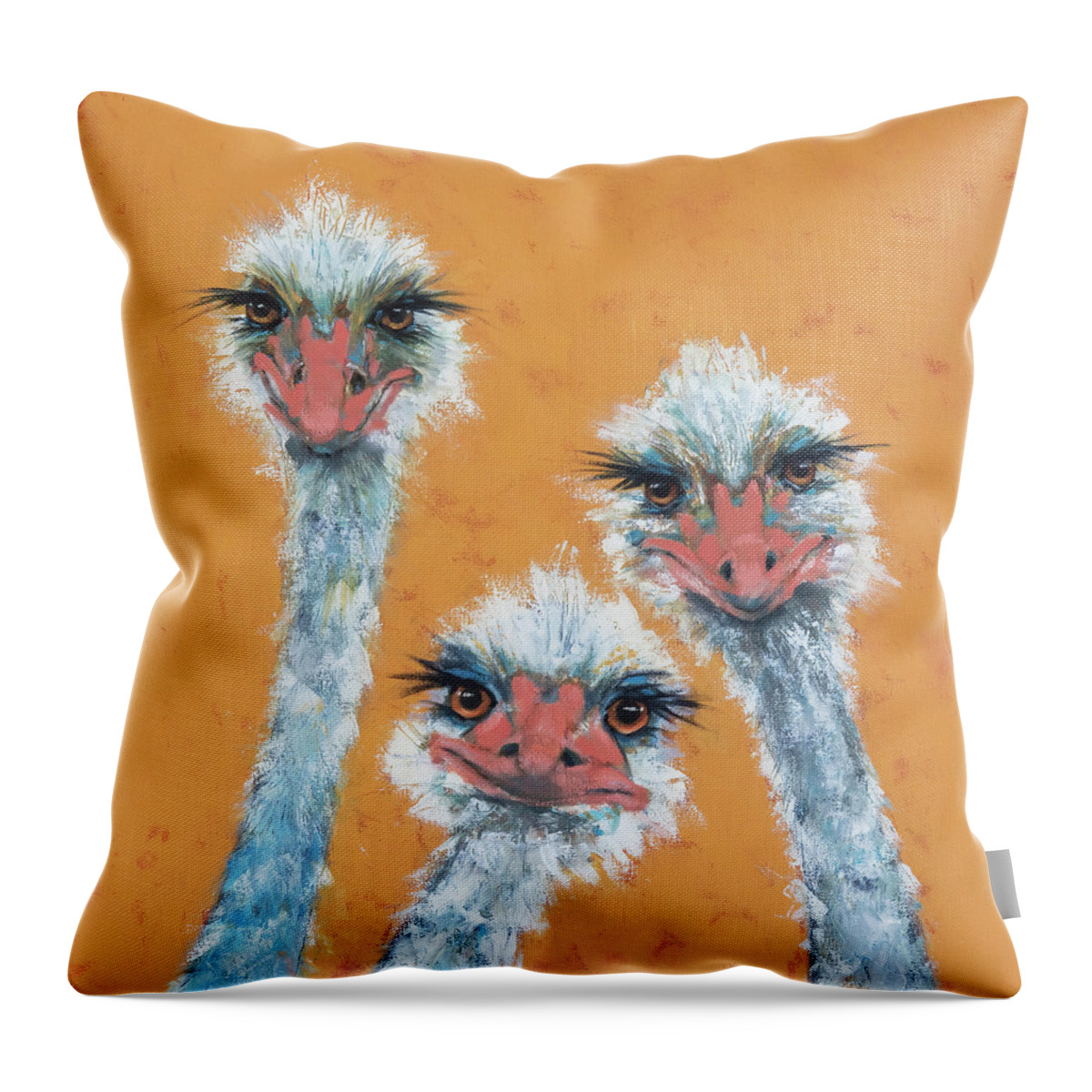 African Animals Throw Pillow featuring the painting Ostrich Sisters by Jani Freimann