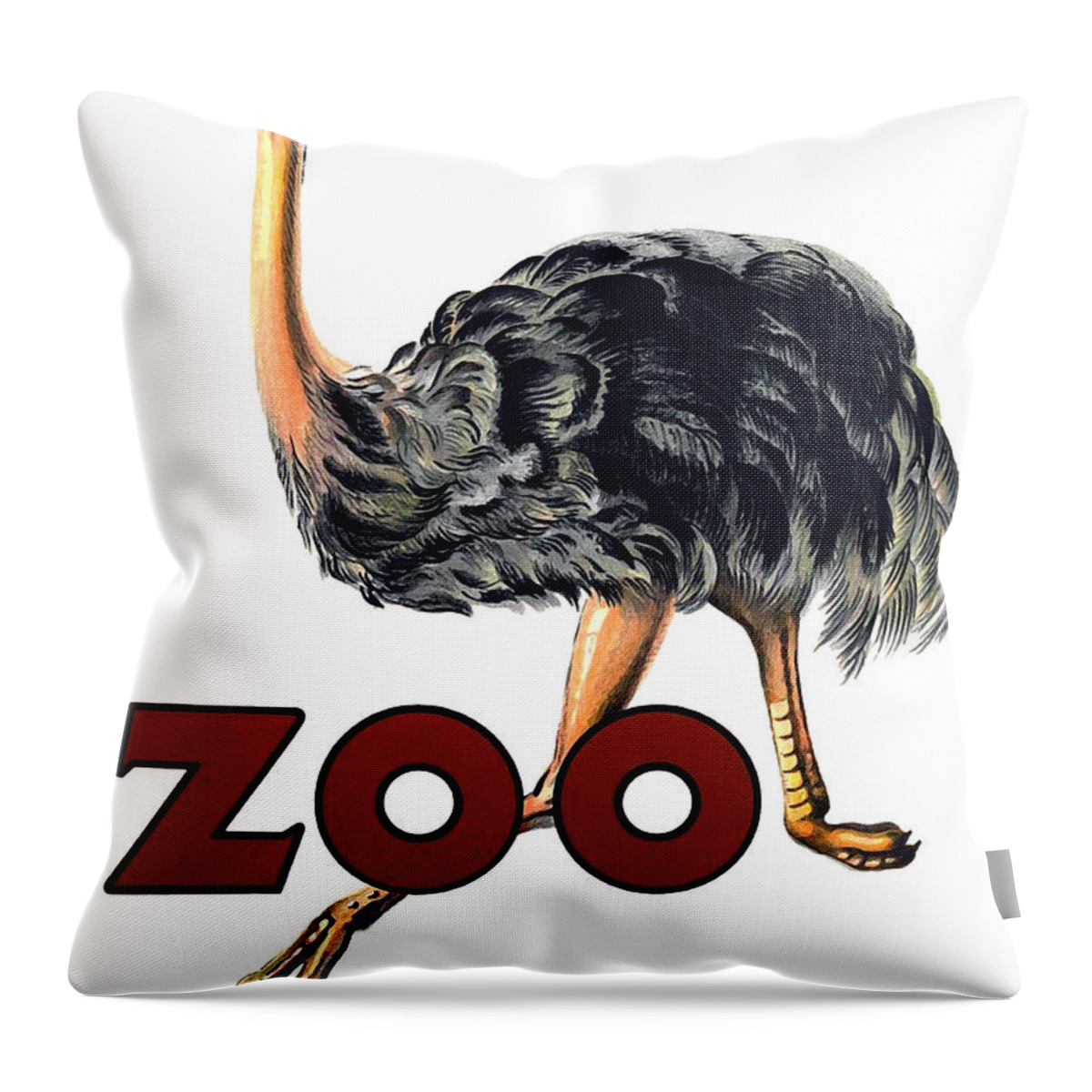 Ostrich Throw Pillow featuring the digital art Ostrich Zoo by Long Shot