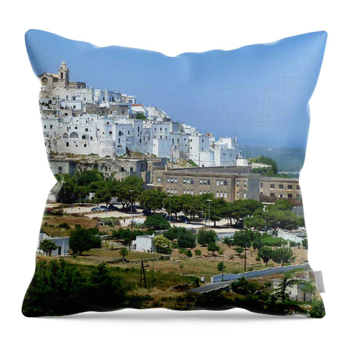 Ostuni Throw Pillow featuring the photograph Ostuni Italy Skyline by Norma Brandsberg