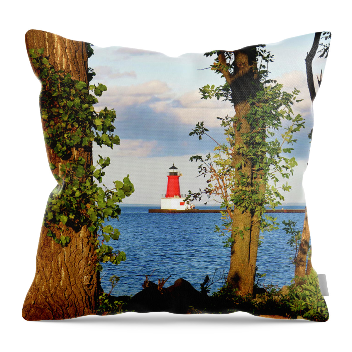 Lighthouse Throw Pillow featuring the photograph Our Shining Lighthouse by Ms Judi