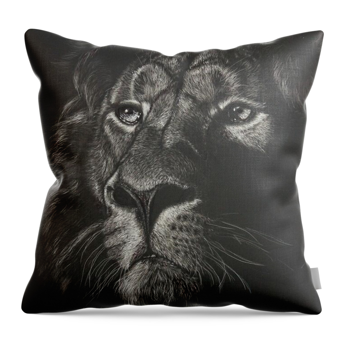 Lion Throw Pillow featuring the mixed media Out from the Dark by Bob Williams