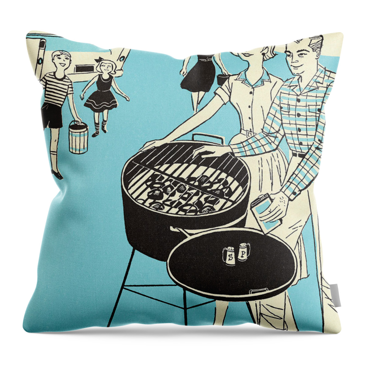 Adult Throw Pillow featuring the drawing Outdoor Barbecue by CSA Images