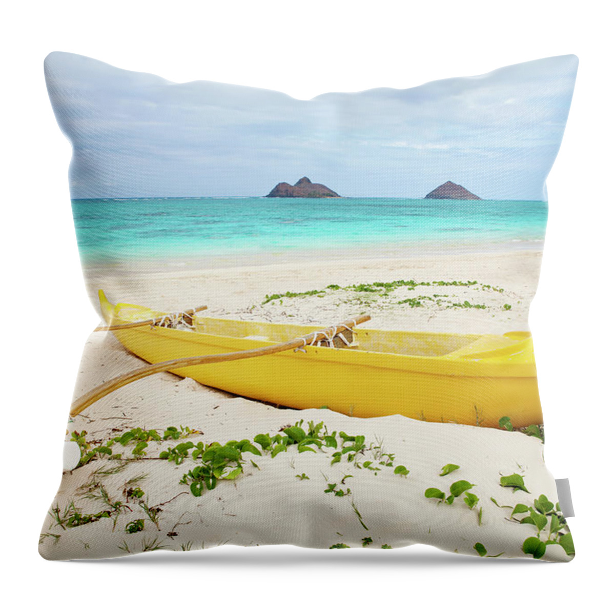 Scenics Throw Pillow featuring the photograph Outrigger Canoe Lanikai Beach by M Swiet Productions