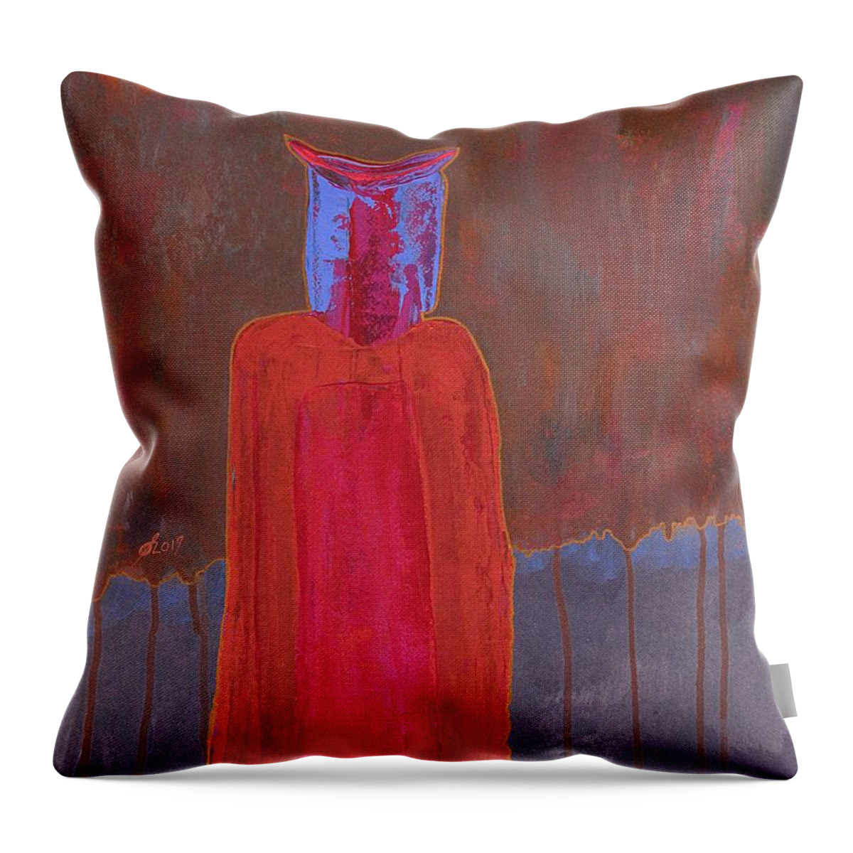 Shaman Throw Pillow featuring the painting Owl Shaman original painting by Sol Luckman