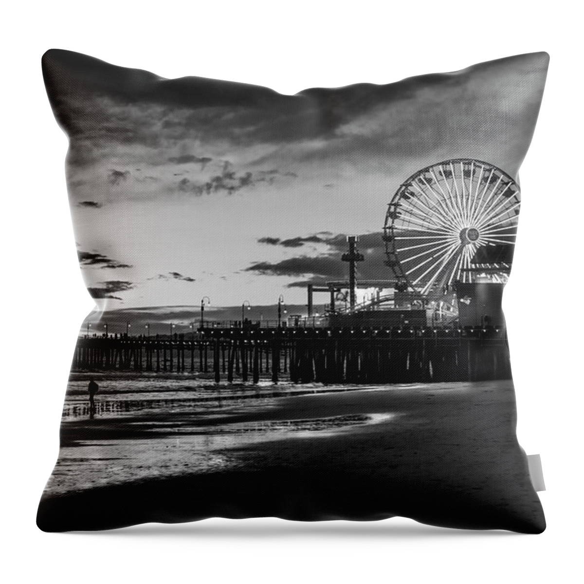 Los Angeles Throw Pillow featuring the photograph Pacific Park - Black And White by Gene Parks