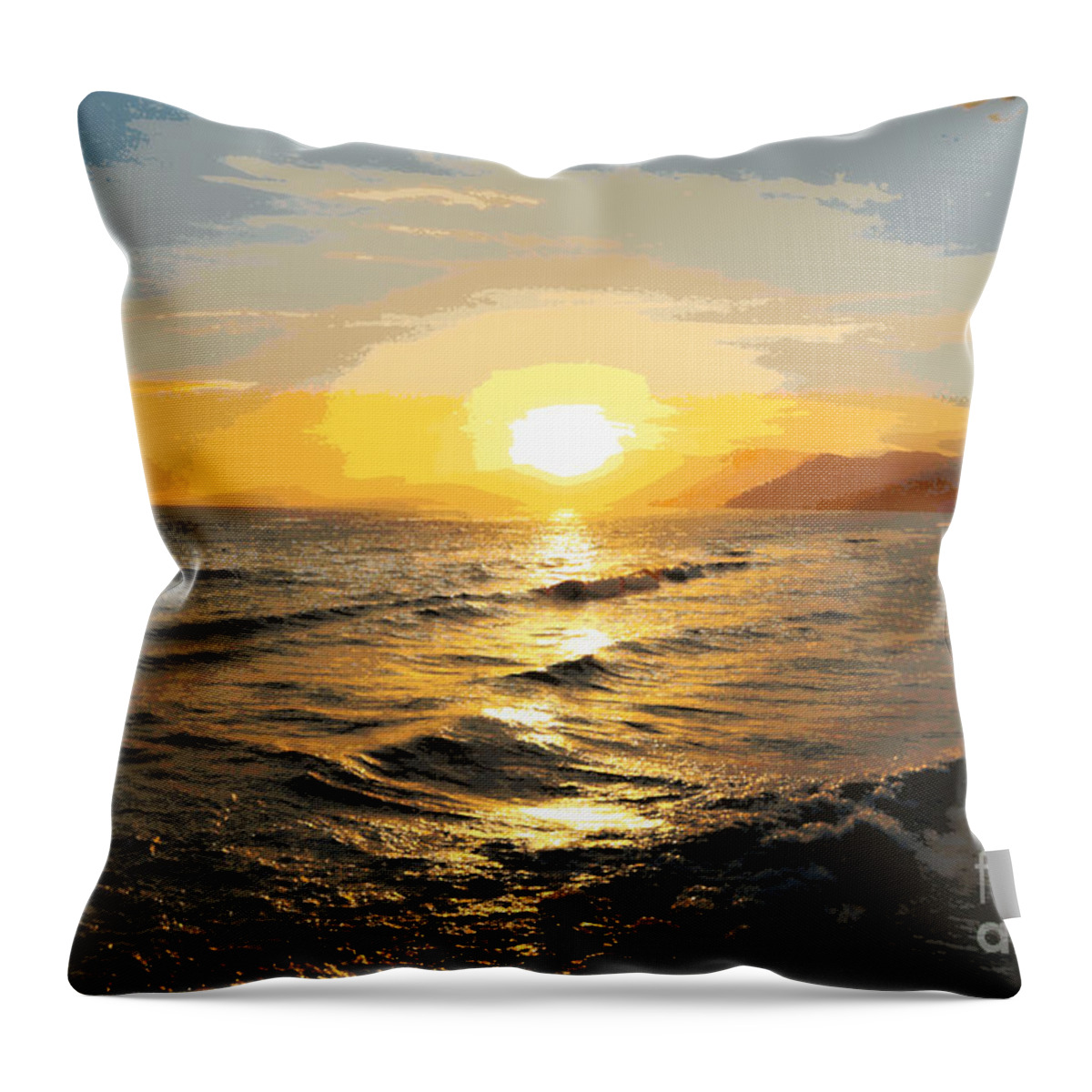 Sunset Throw Pillow featuring the photograph Pacific Sunset Impressionism, Santa Monica, California by John Shiron