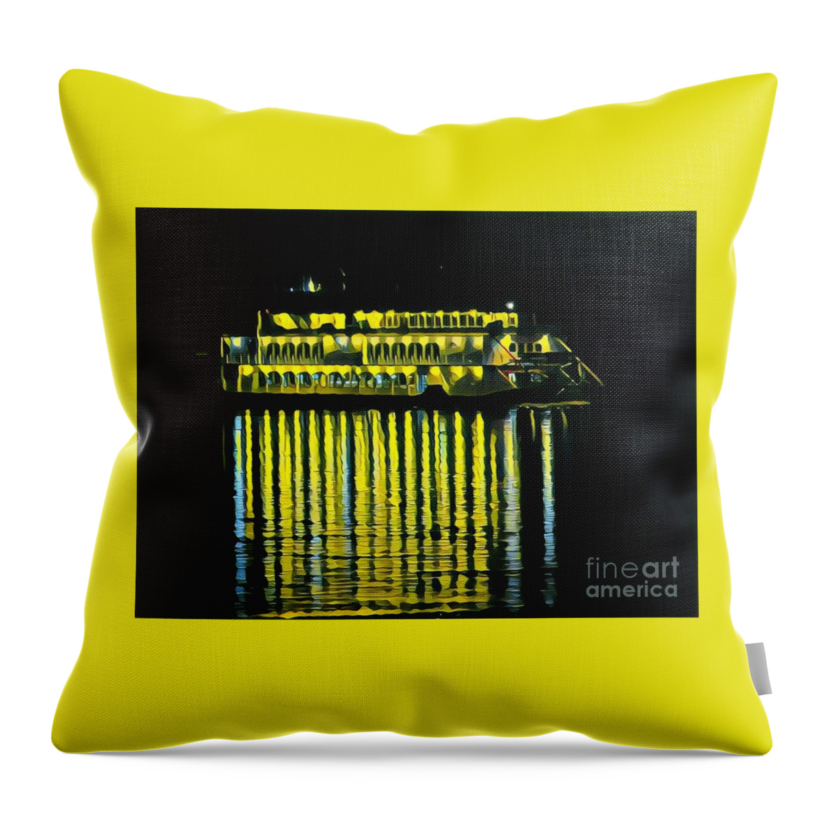 Mississippi River Throw Pillow featuring the painting Paddle Boat at night by Marilyn Smith