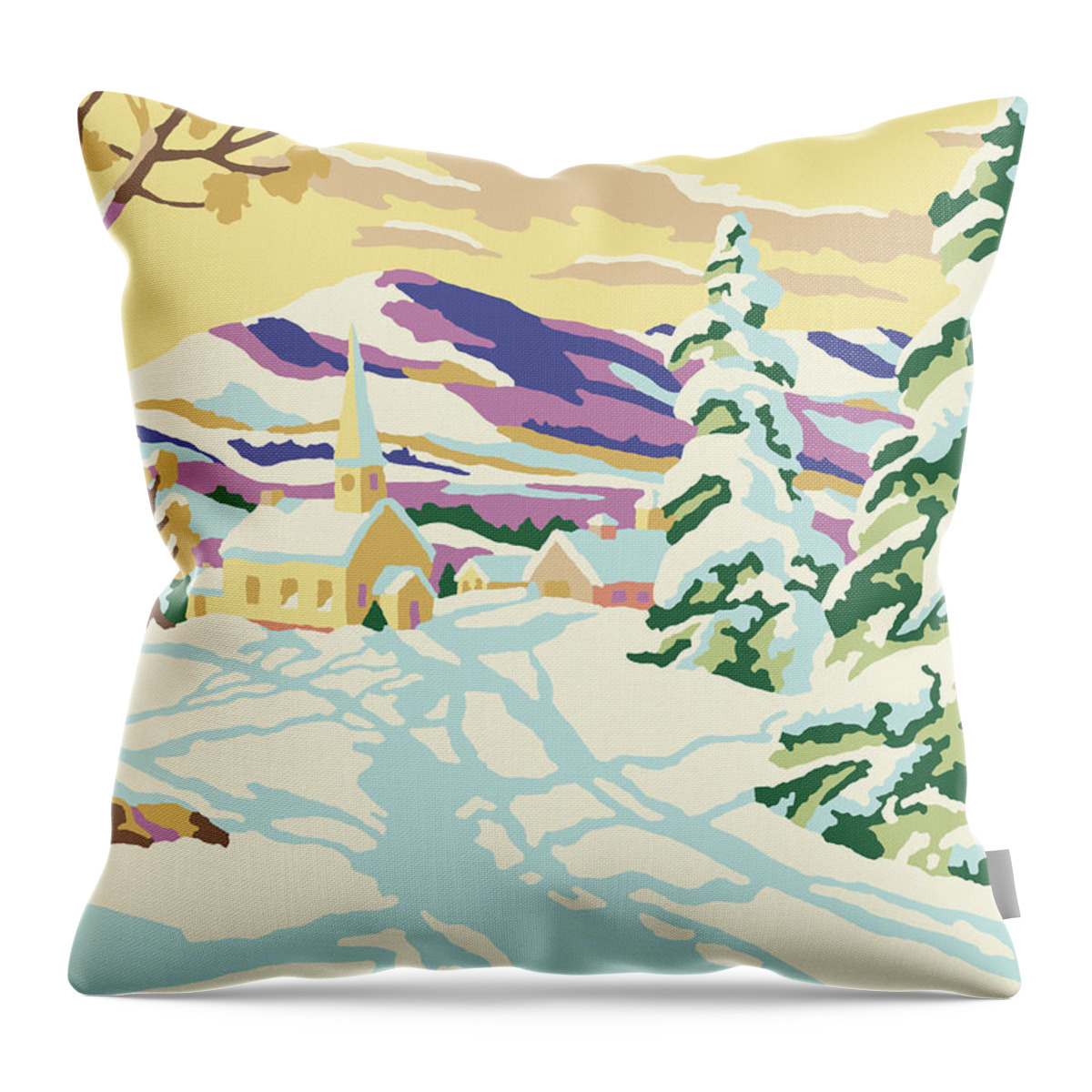 Campy Throw Pillow featuring the drawing Paint By Number Winter Landscape by CSA Images