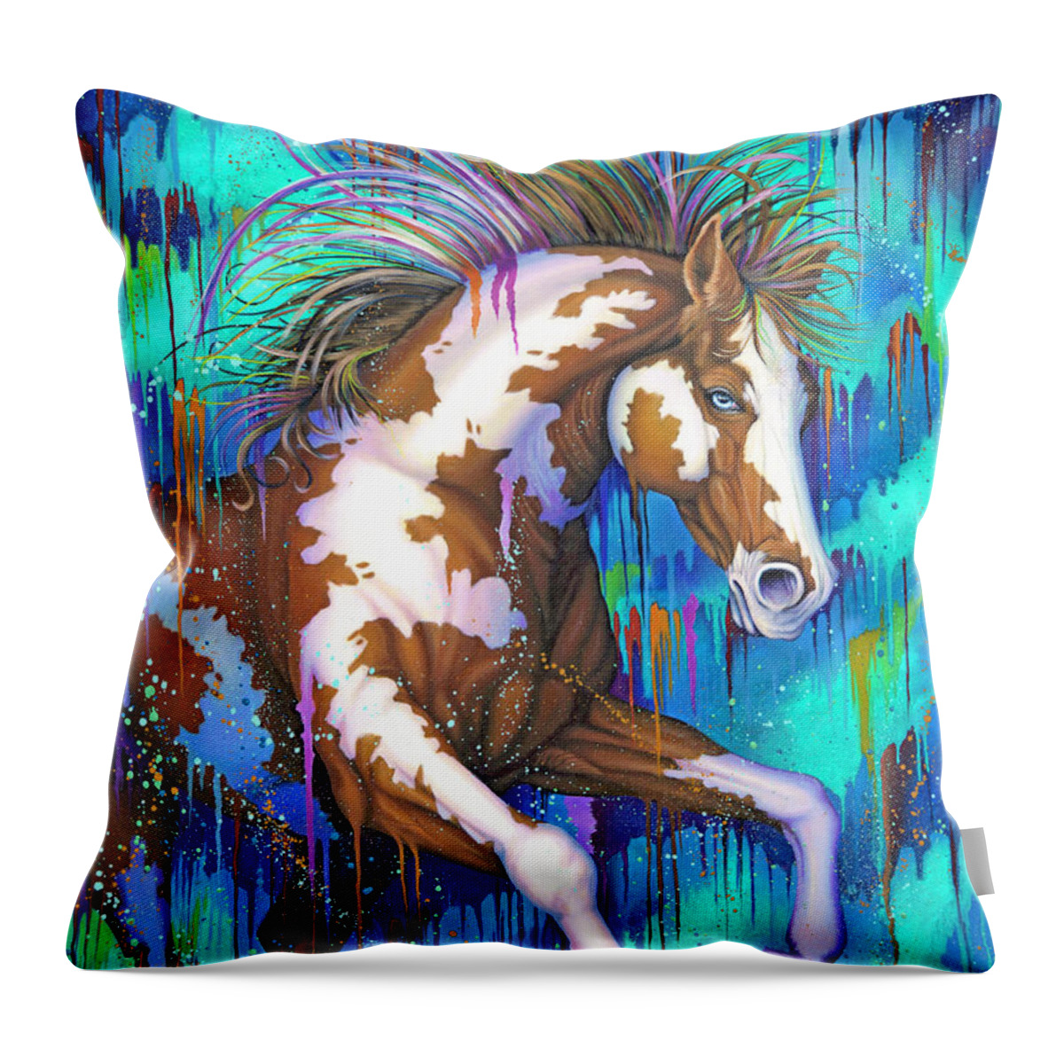 Horse Throw Pillow featuring the painting Paint Running Wild by Tish Wynne