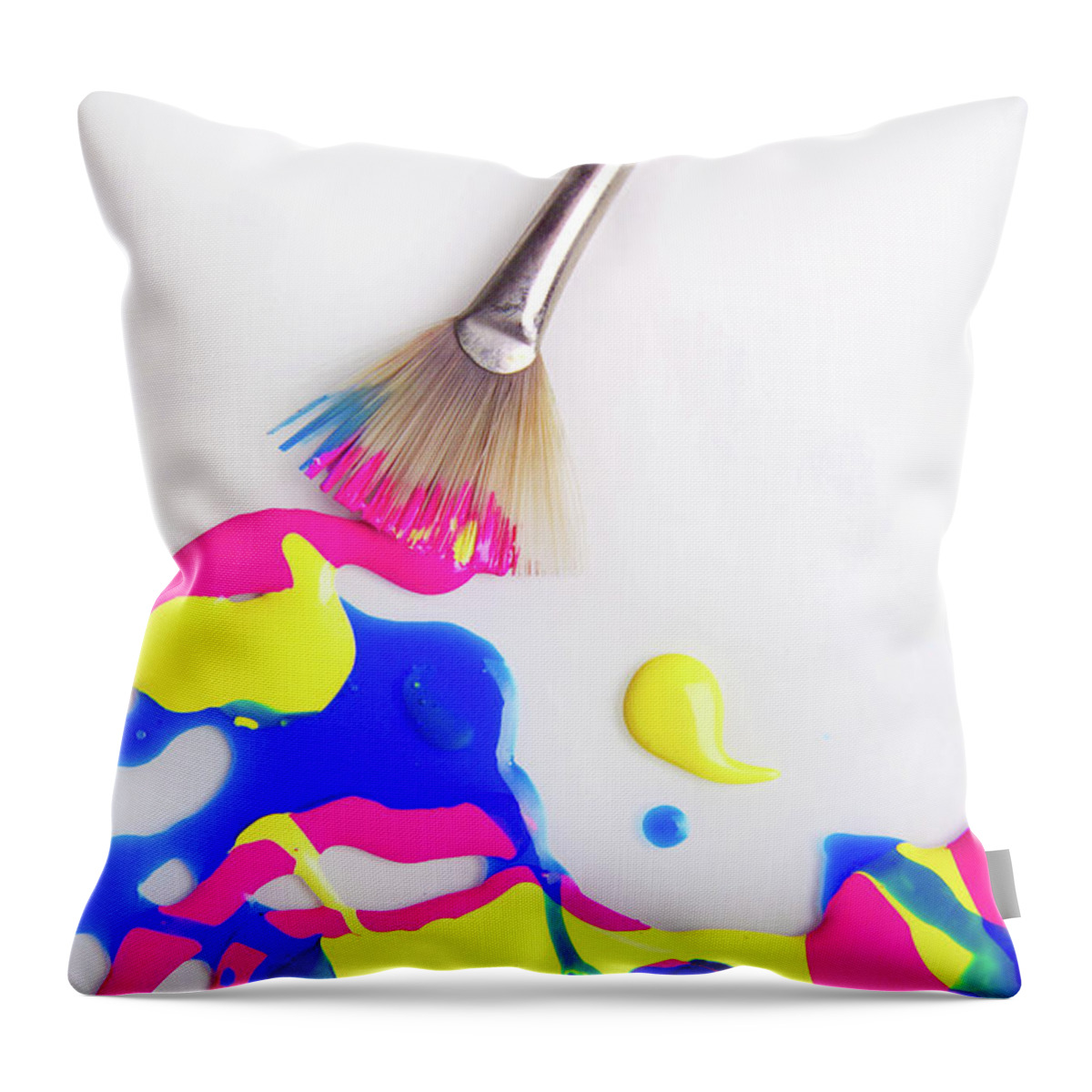 Paint Throw Pillow featuring the photograph Paint Splatter with Fan Brush by Diane Diederich