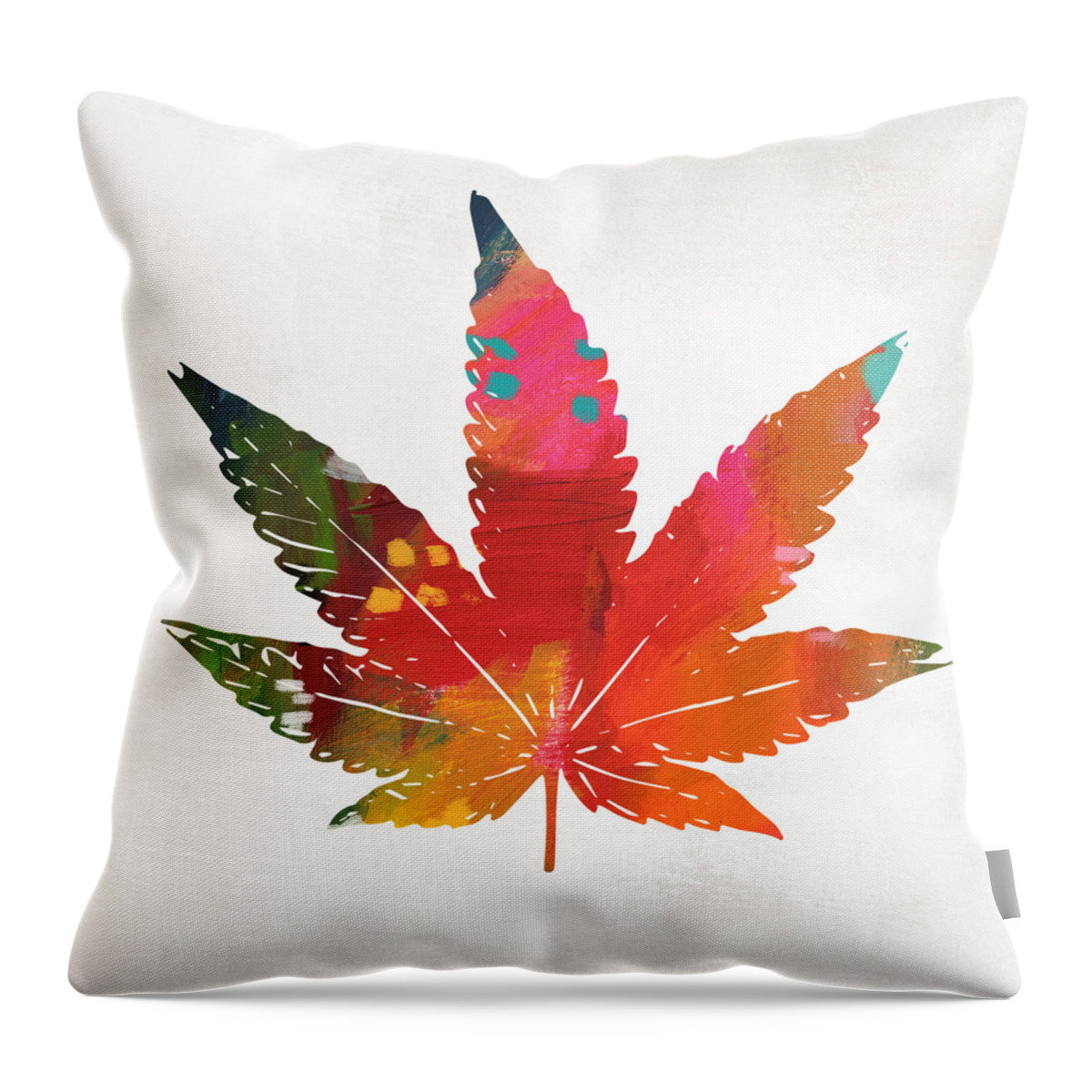 Cannabis Throw Pillow featuring the mixed media Painted Cannabis Leaf 1- Art by Linda Woods by Linda Woods