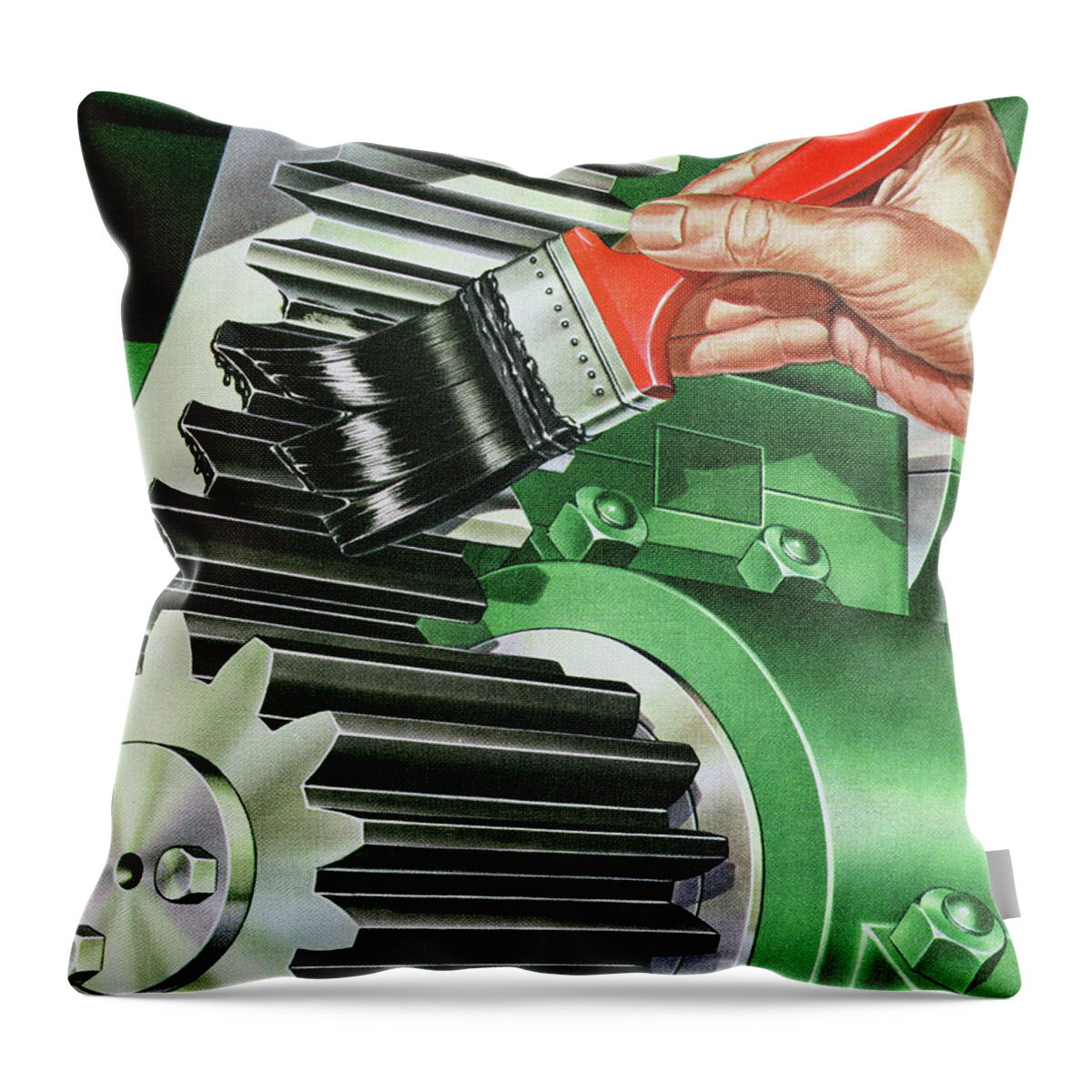Brush Throw Pillow featuring the drawing Painting Gears by CSA Images