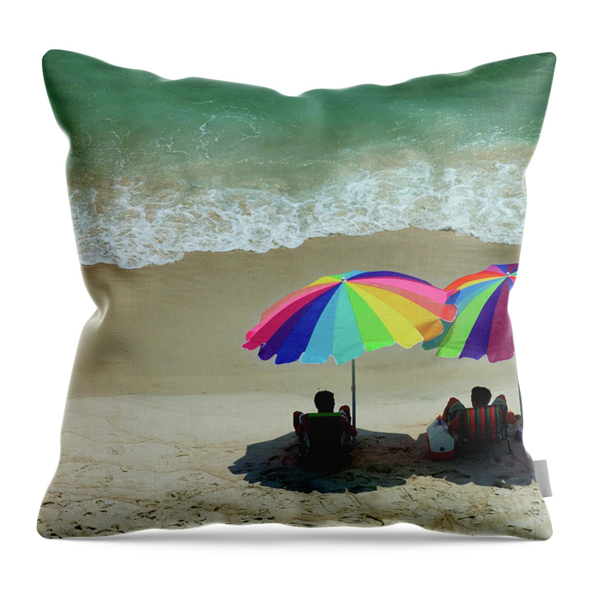 People Throw Pillow featuring the photograph Pair Of Beach Umbrellas by Dlewis33