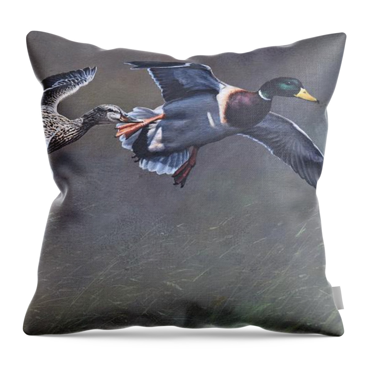 Wildlife Paintings Throw Pillow featuring the painting Pair of Mallards Ducks by Alan M Hunt