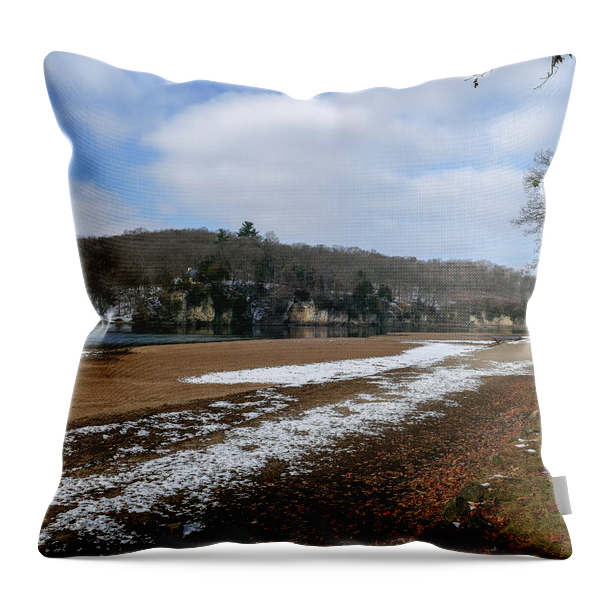 Iowa State Park Throw Pillow featuring the photograph Palisades Kepler in Winter by Sandra J's