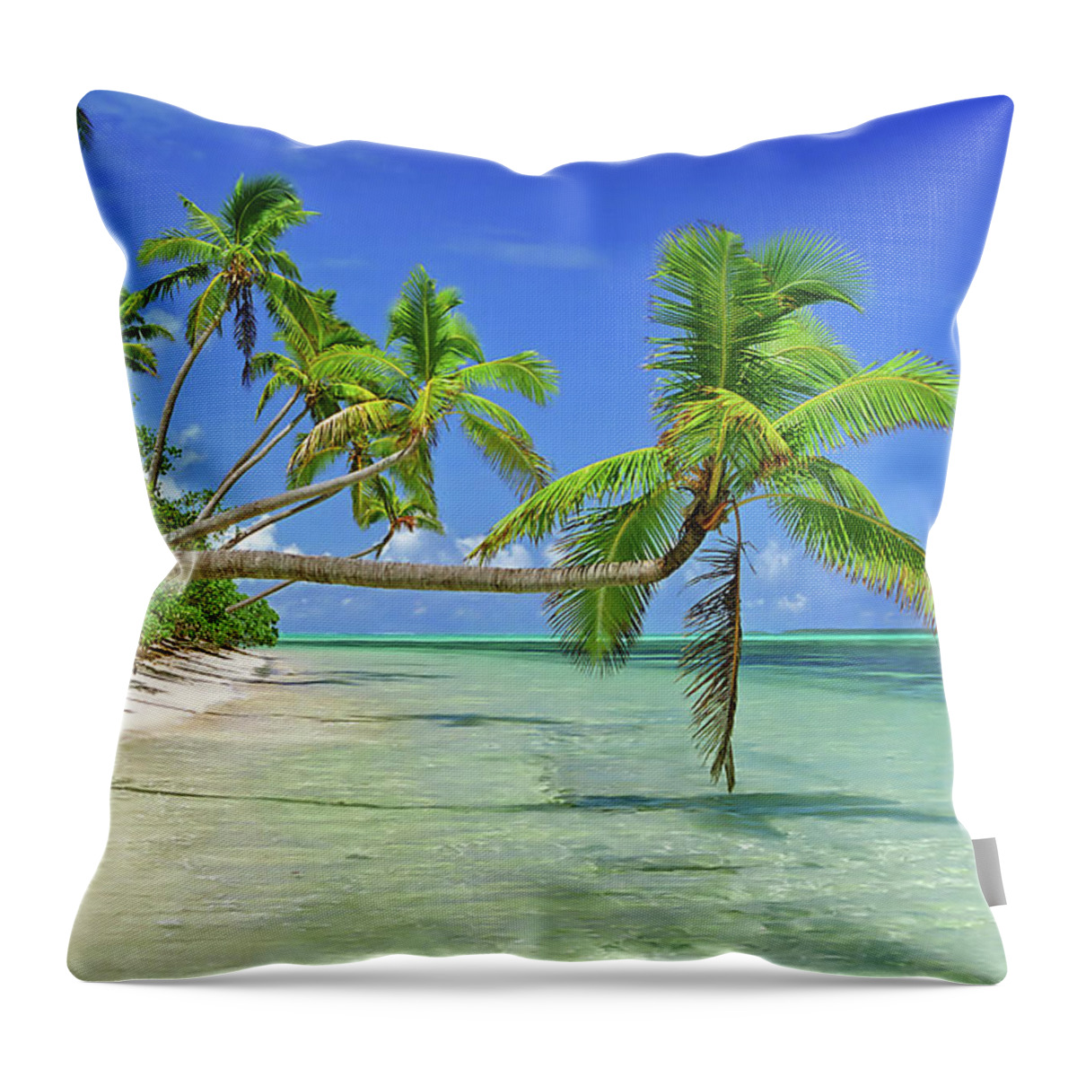 Shadow Throw Pillow featuring the photograph Palmtrees Over Azure Waters In Tonga by Limewave - Inspiration To Exploration