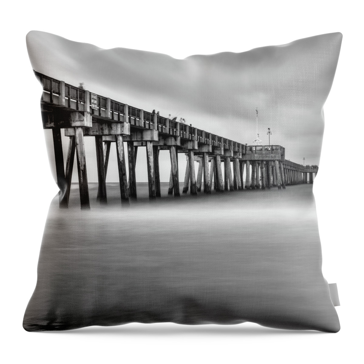 America Throw Pillow featuring the photograph Panama City Beach Florida Pier in Monochrome 1x1 by Gregory Ballos