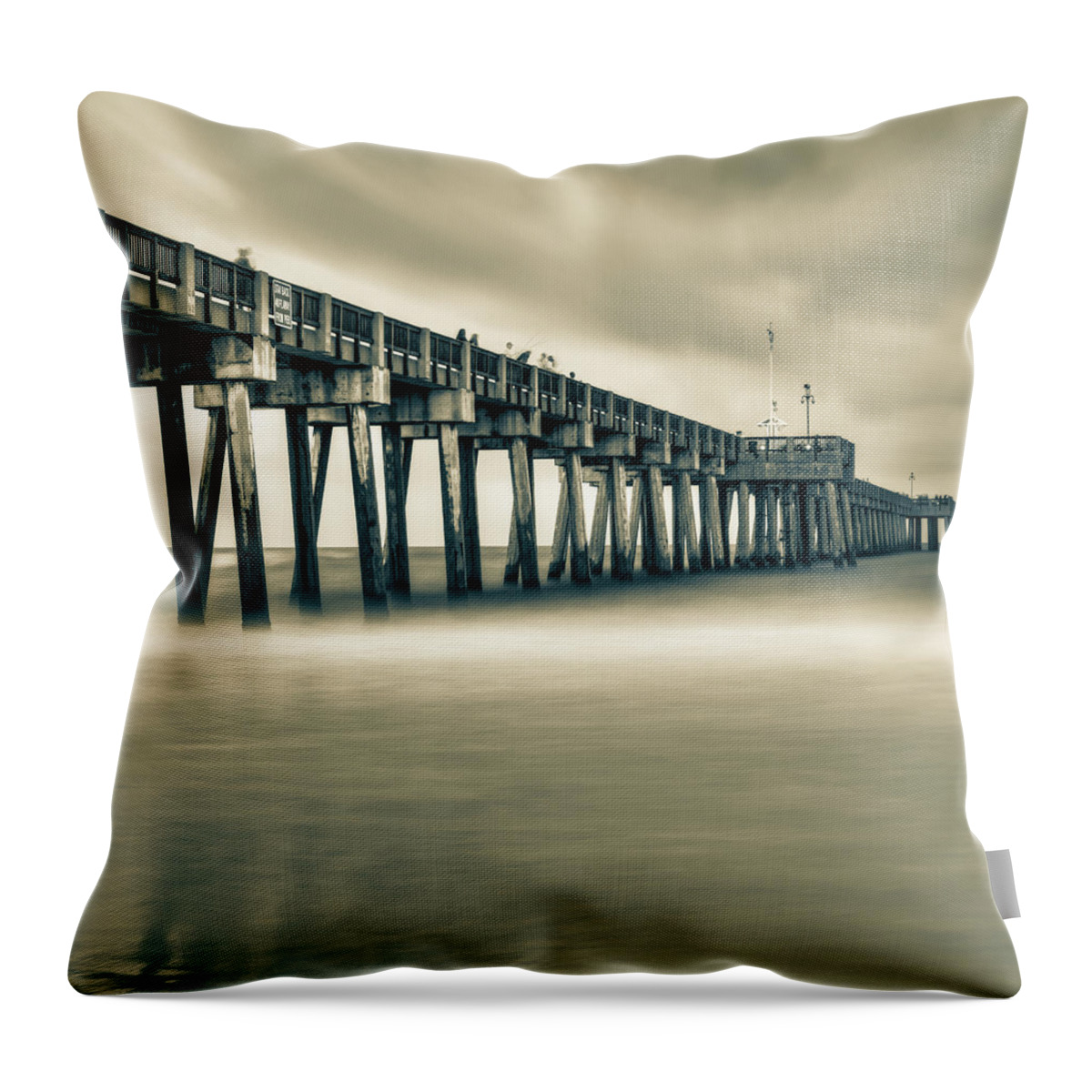 America Throw Pillow featuring the photograph Panama City Beach Florida Pier in Sepia 1x1 by Gregory Ballos