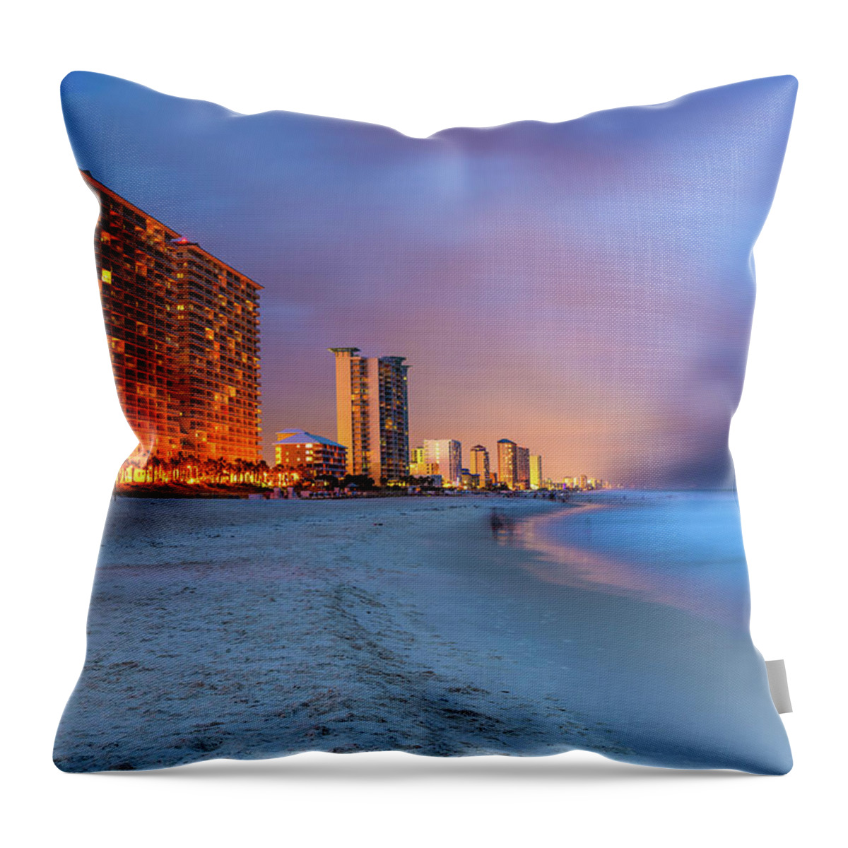 America Throw Pillow featuring the photograph Panama City Beach Florida Skyline at Dusk by Gregory Ballos