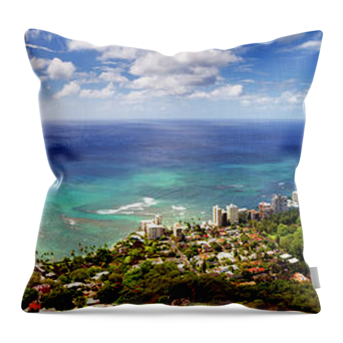 Tranquility Throw Pillow featuring the photograph Panorama Of Waikiki Beach by Anna Gorin