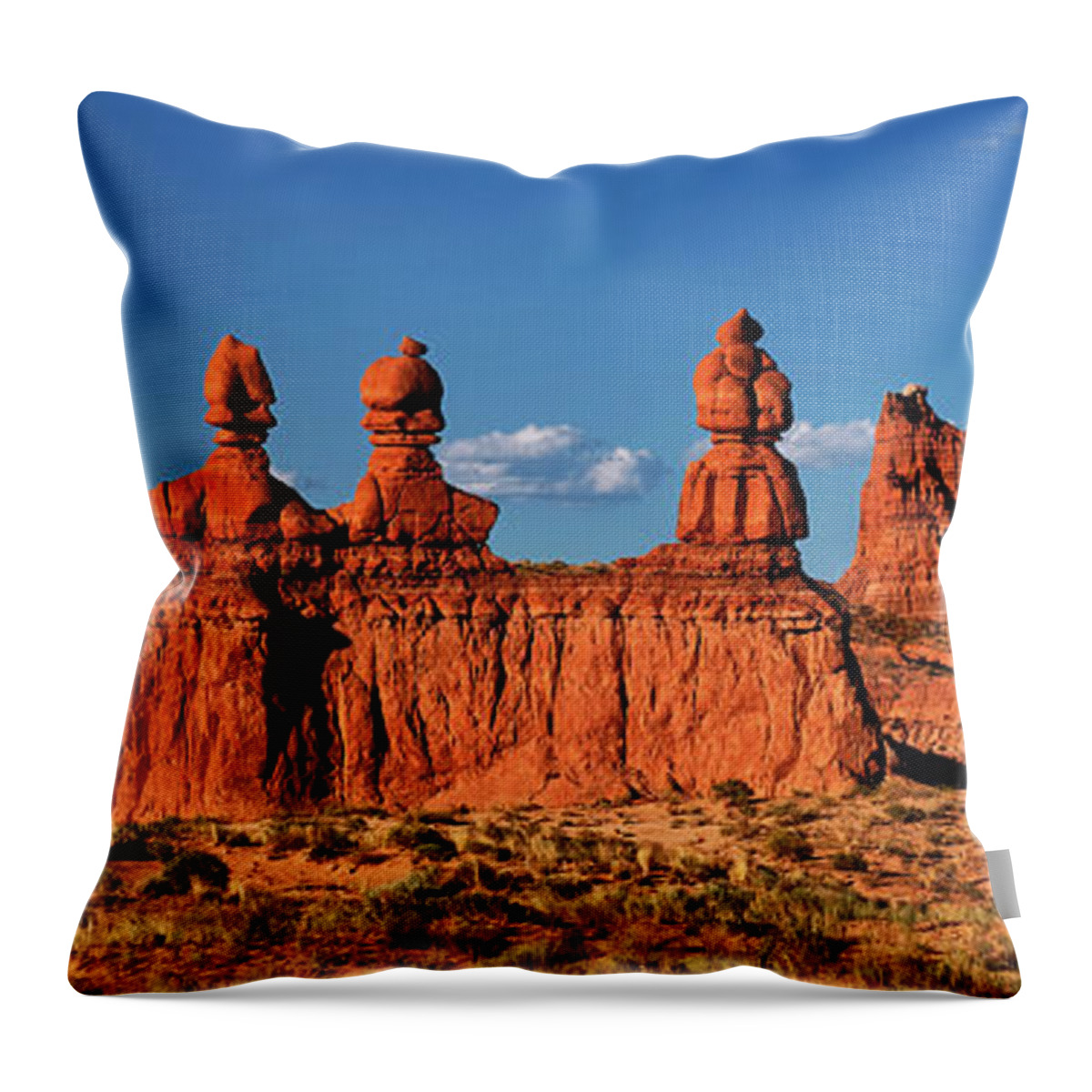 North America Throw Pillow featuring the photograph Panorama Three Sisters Hoodoo Goblin Valley Utah by Dave Welling